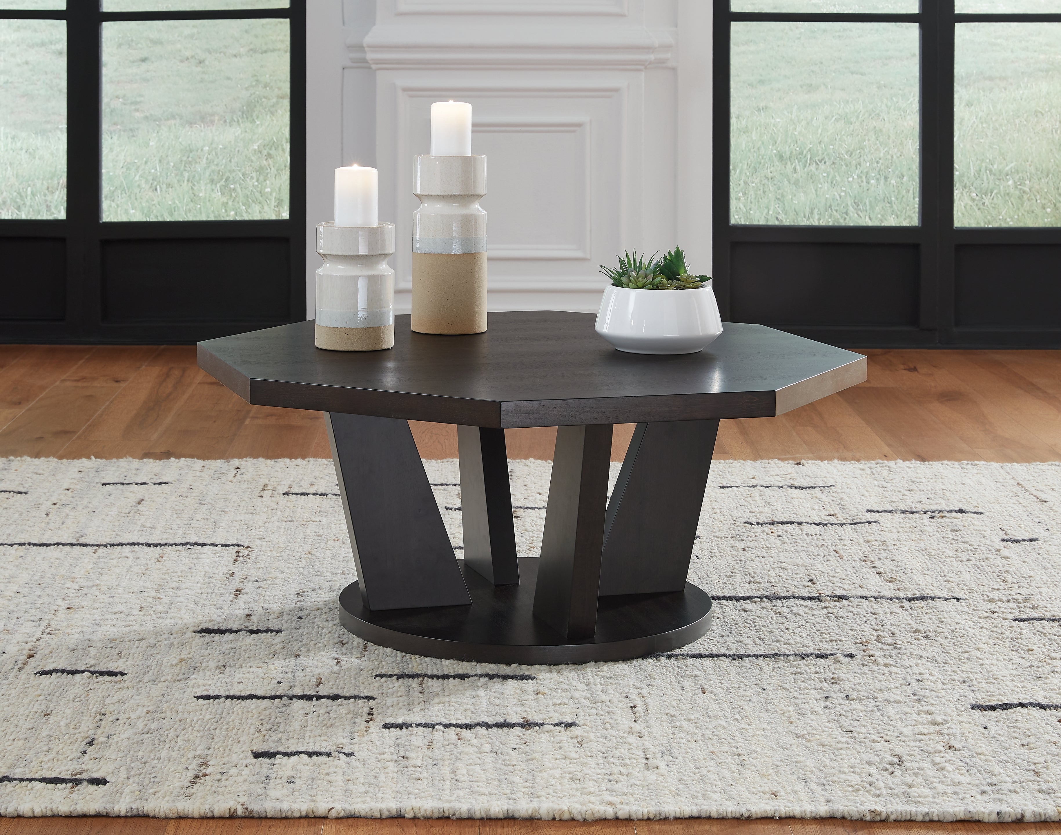 Floridian Furniture - Ashley Furniture - Chasinfield Coffee Table - Octagon Cocktail Table / Dark Brown - T458-8