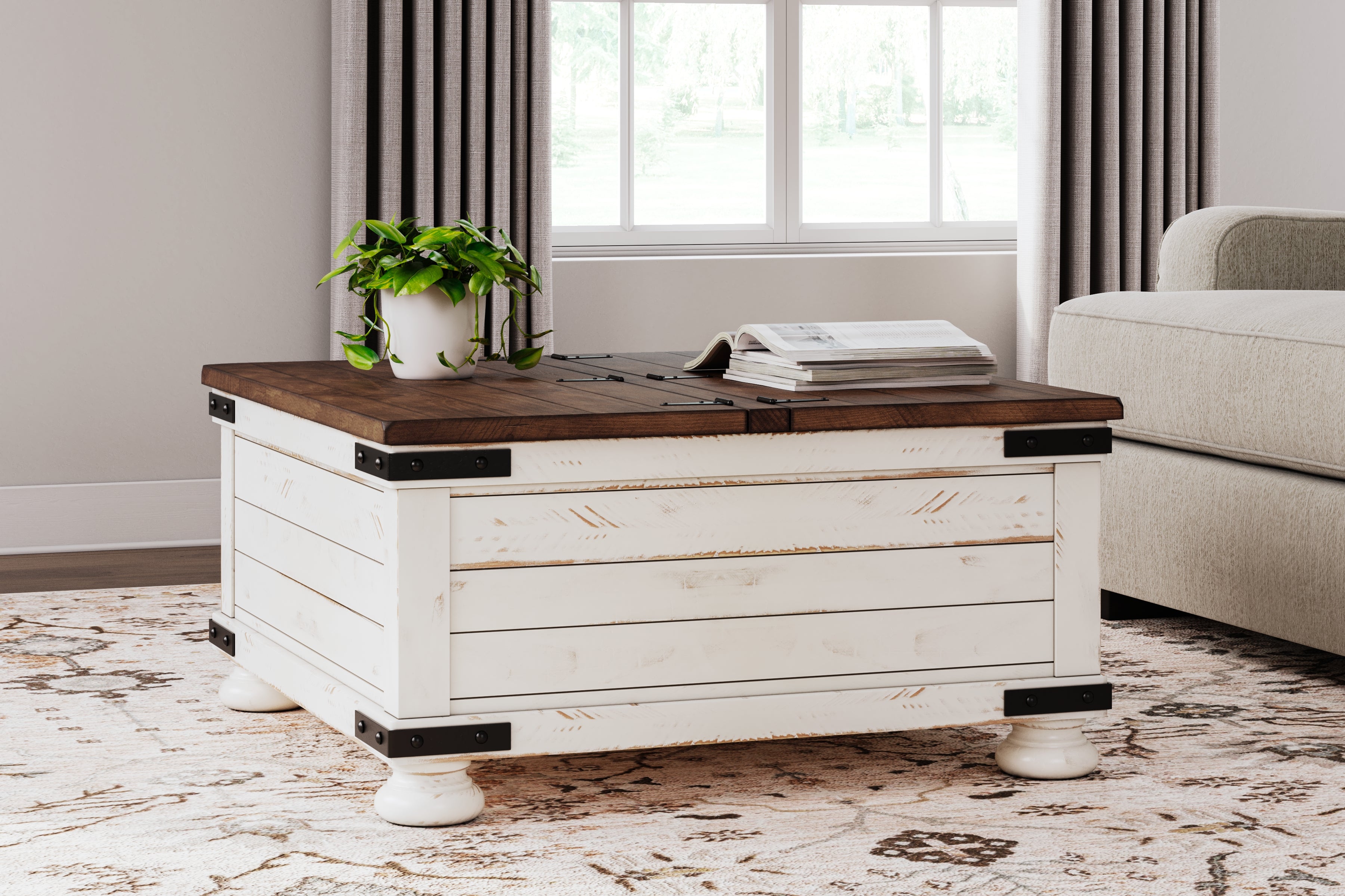 Floridian Furniture - Ashley Furniture - Wystfield Coffee Table - Cocktail Table with Storage / White/Brown - T459-20