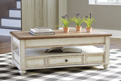 Floridian Furniture - Ashley Furniture - Realyn Coffee Table with Lift Top - Lift Top Cocktail Table / White/Brown - T523-9