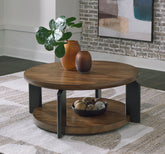 Floridian Furniture - Ashley Furniture - Kraeburn Coffee Table - Round Cocktail Table / Brown/Black - T624-8