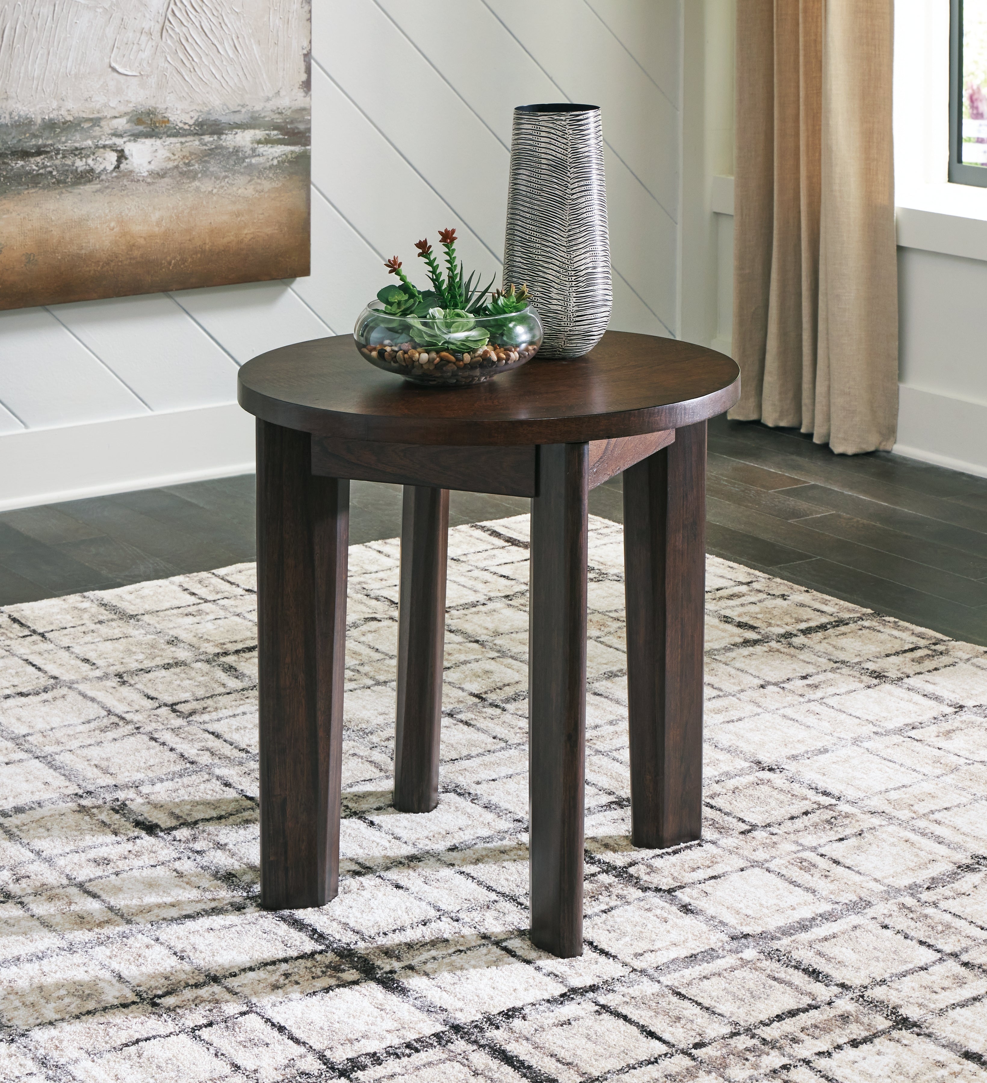 Floridian Furniture - Ashley Furniture - Korestone 2 End Table - Round End Table / Dark Brown - T657-6