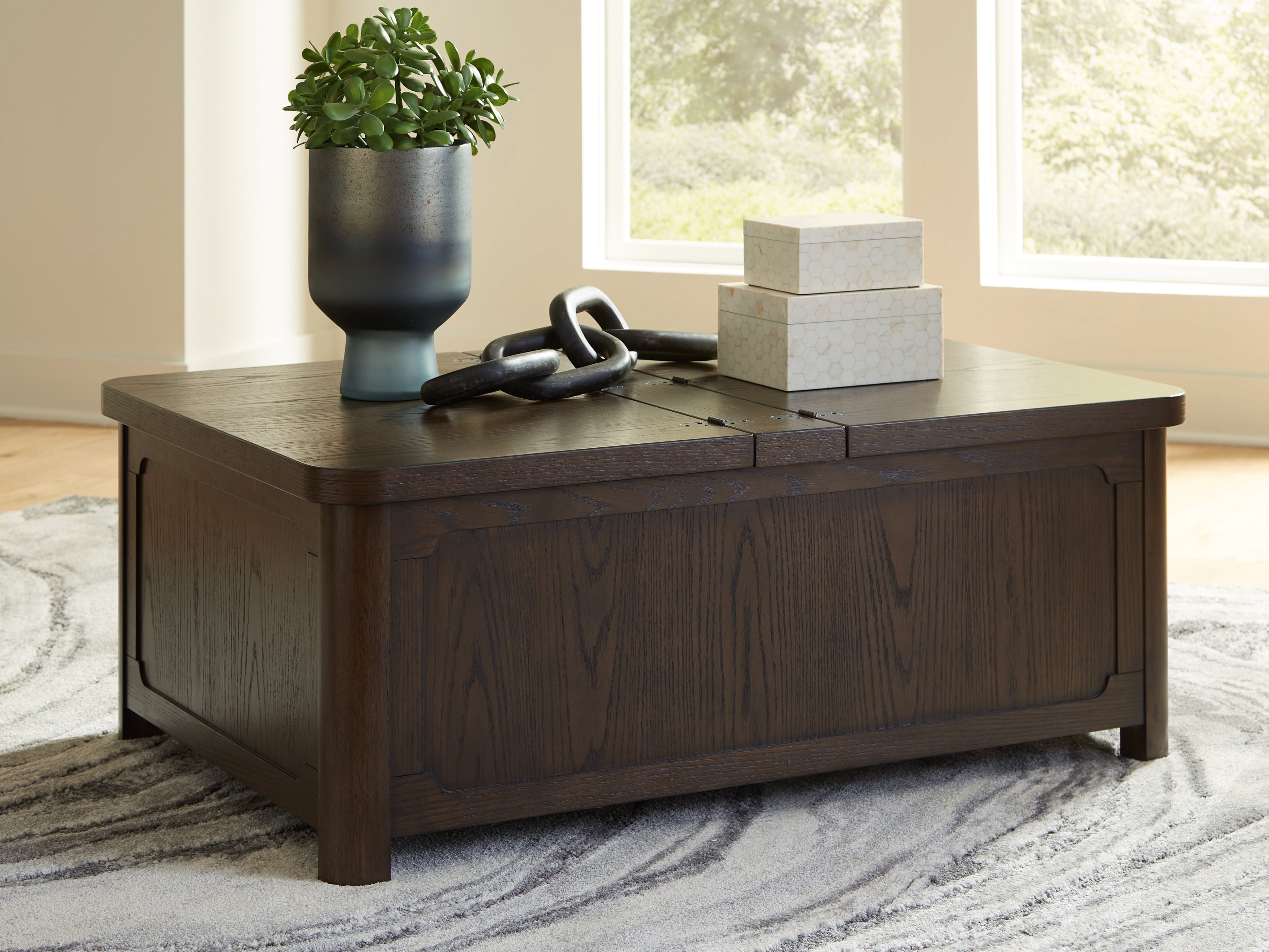 Floridian Furniture - Ashley Furniture - Breckington Coffee Table With Storage - Cocktail Table with Storage / Dark Brown - T678-20