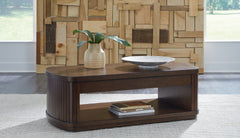 Floridian Furniture - Ashley Furniture - Korestone Lift-Top Coffee Table - Lift Top Cocktail Table / Dark Brown - T679-9