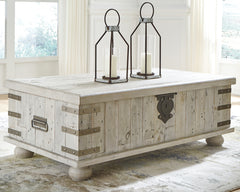 Floridian Furniture - Ashley Furniture - Carynhurst Coffee Table with Lift Top - Lift Top Cocktail Table / White Wash Gray - T757-9