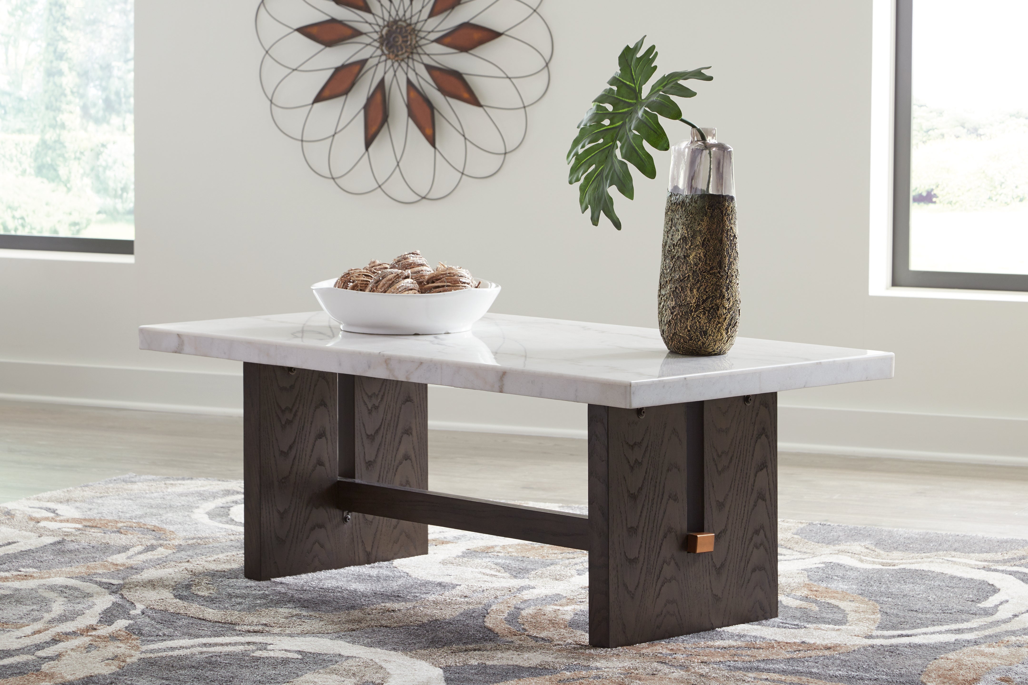 Floridian Furniture - Ashley Furniture - Burkhaus Coffee Table - Rectangular Cocktail Table / White/Dark Brown - T779-1