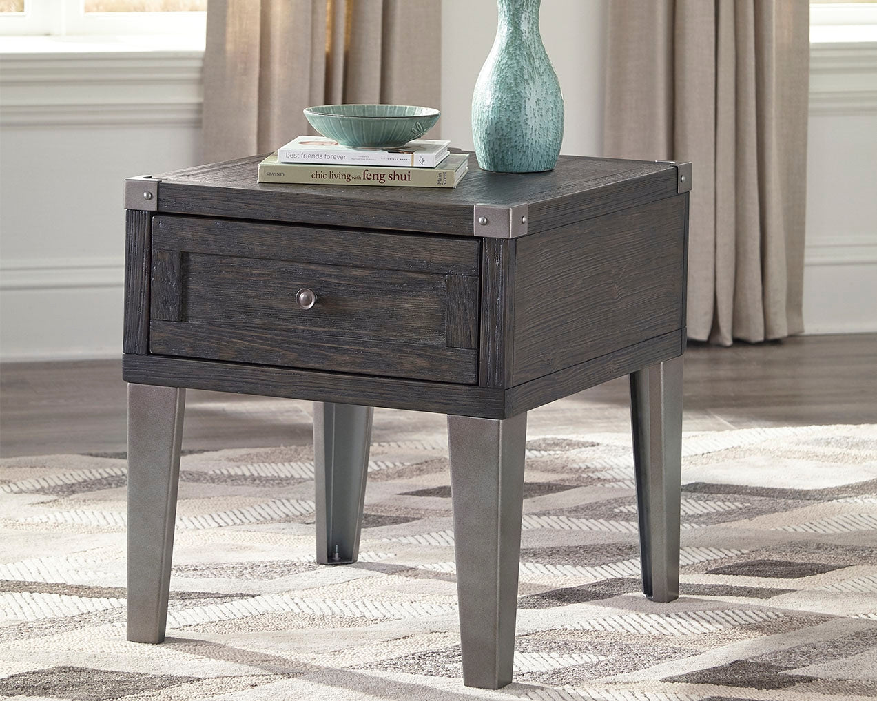 Floridian Furniture - Ashley Furniture - Todoe End Table with USB Ports & Outlets - Rectangular End Table / Dark Gray - T901-3