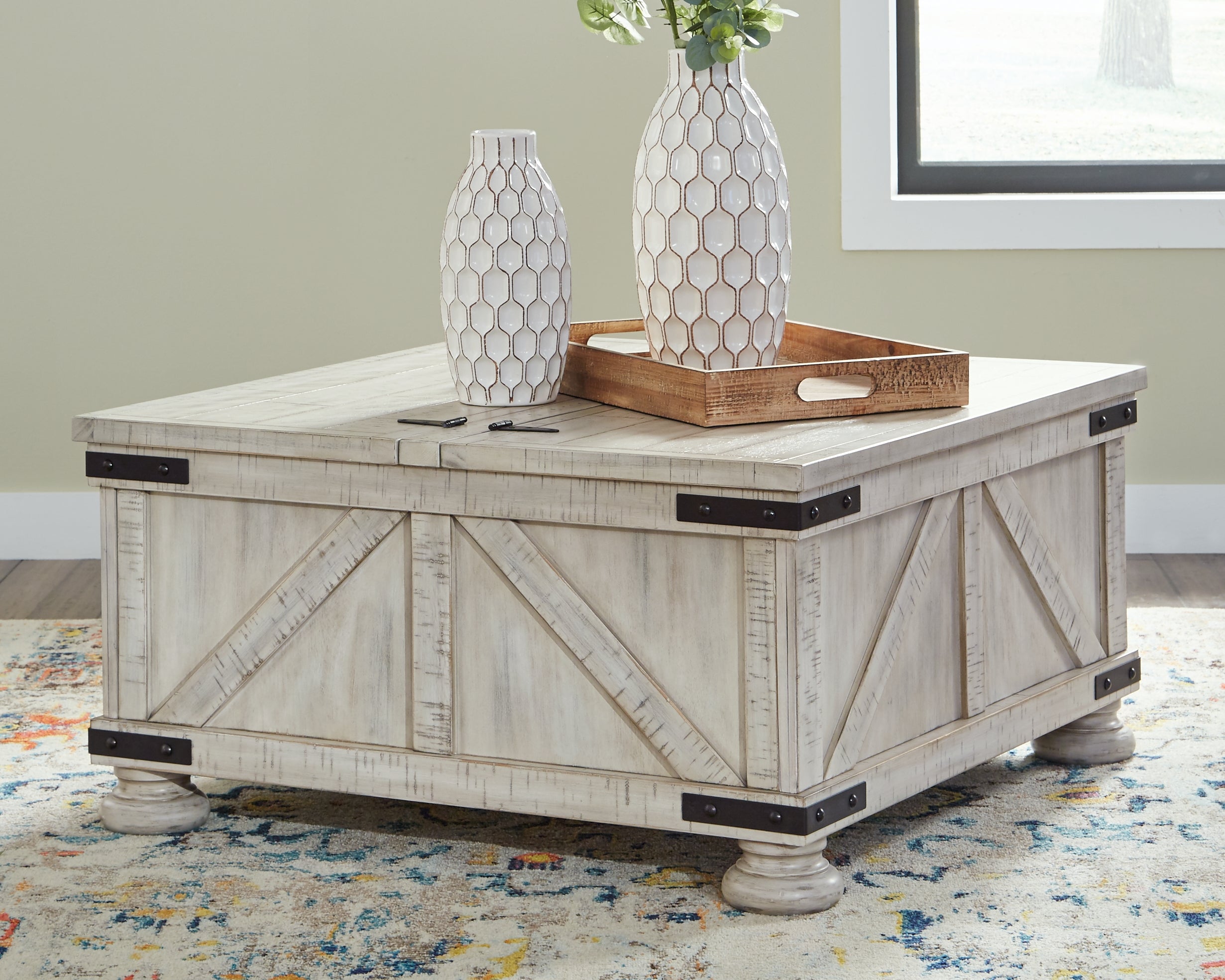 Floridian Furniture - Ashley Furniture - Carynhurst Coffee Table - Cocktail Table with Storage / Whitewash - T929-20