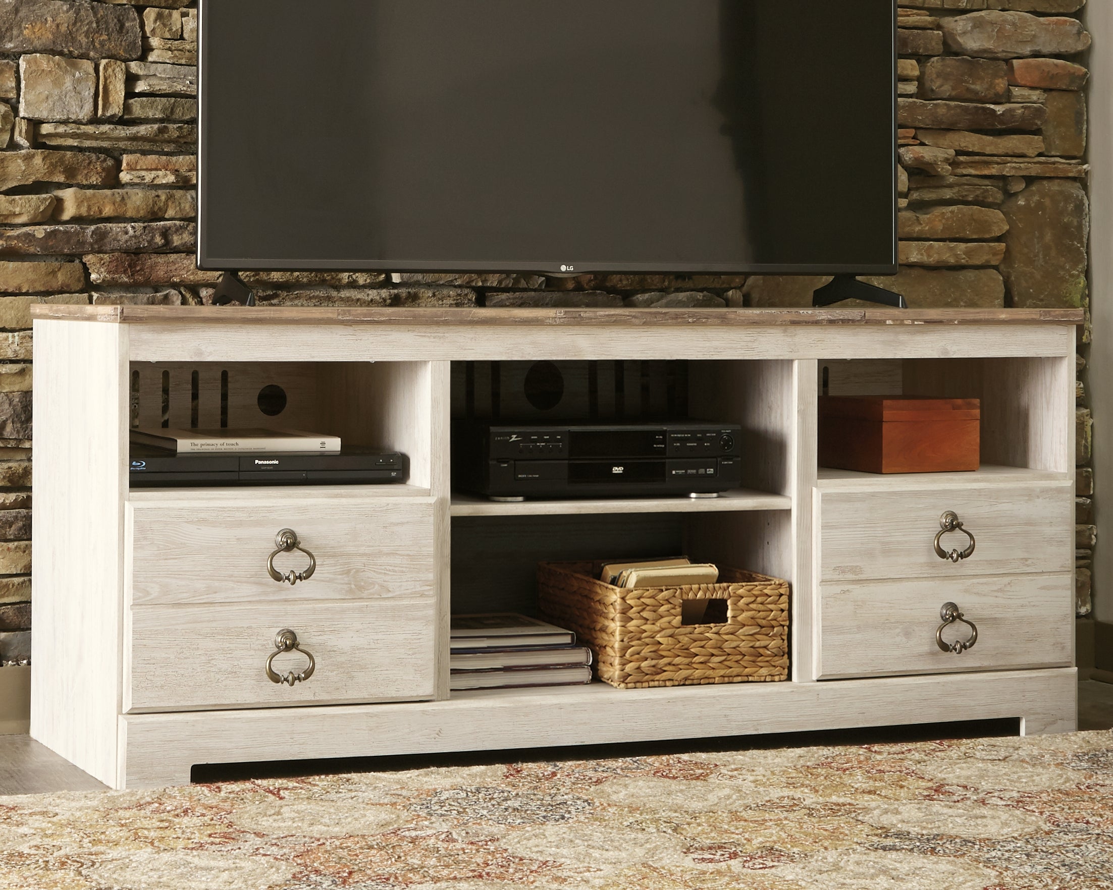 Floridian Furniture - Ashley Furniture - Willowton TV Stand - 64" / Whitewash - W267-68