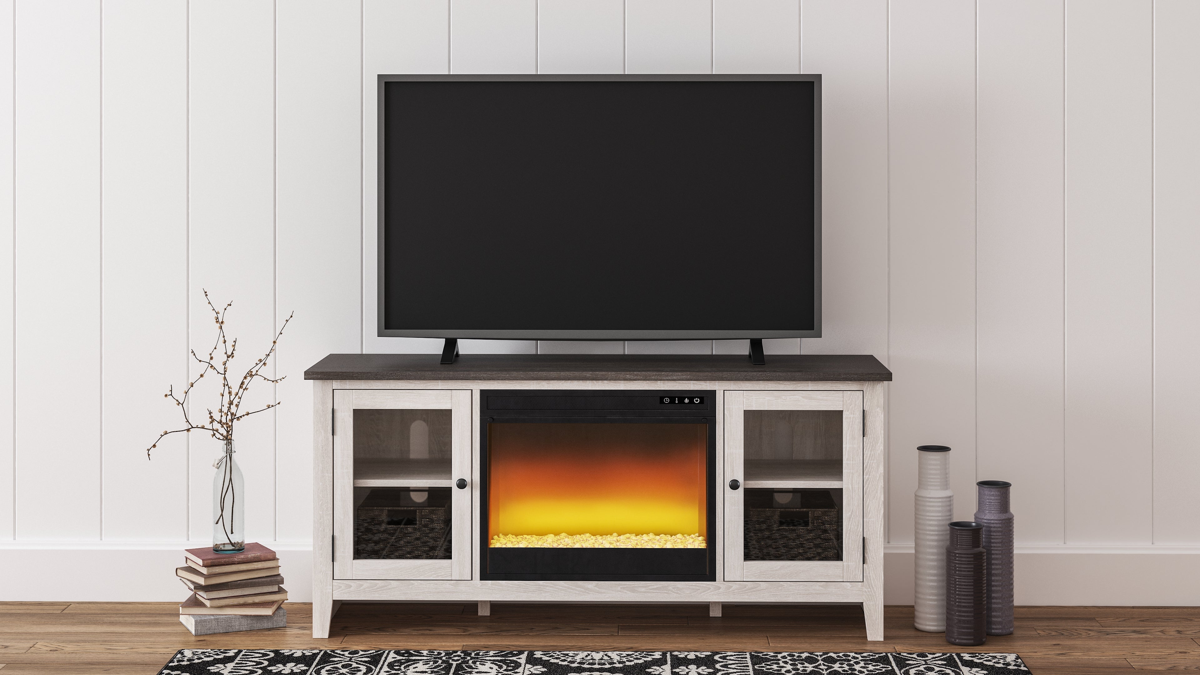 Floridian Furniture - Ashley Furniture - Dorrinson 60" TV Stand with Electric Fireplace - 60" TV Stand with Electric Fireplace / Two-tone - W287W2
