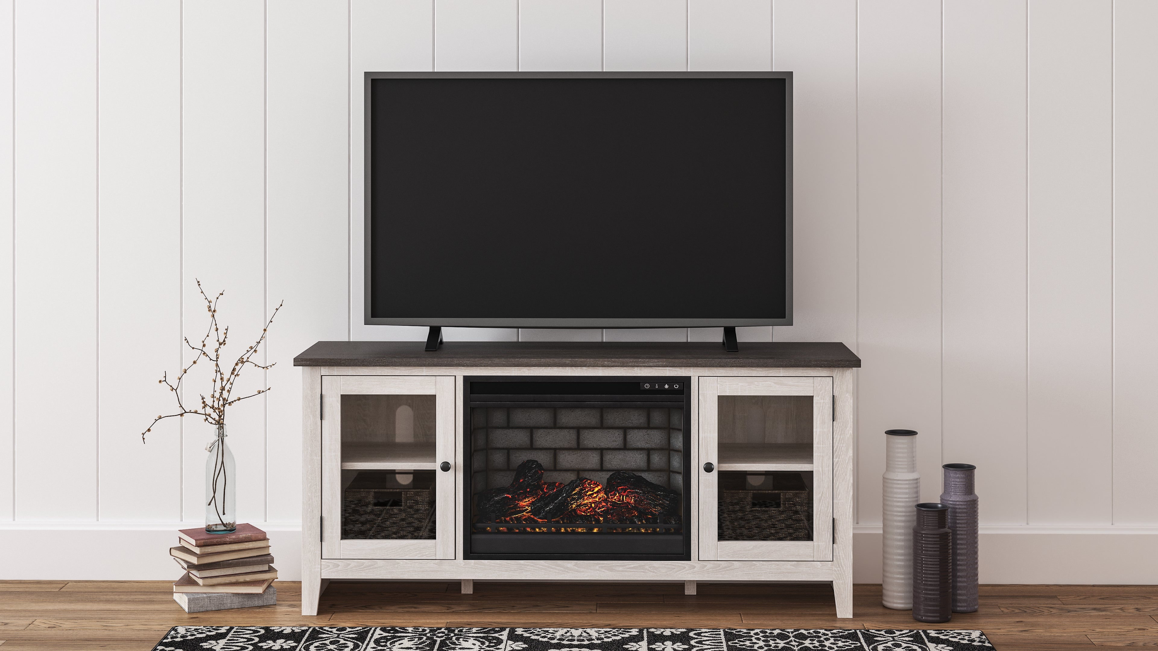 Floridian Furniture - Ashley Furniture - Dorrinson 60" TV Stand with Electric Fireplace - 60" TV Stand with Electric Fireplace / Two-tone - W287W3