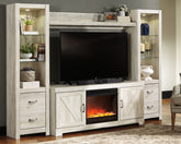 Floridian Furniture - Ashley Furniture - Bellaby 4-Piece Entertainment Center with Fireplace - 4-Piece Entertainment Center with Fireplace / Whitewash - W331W5