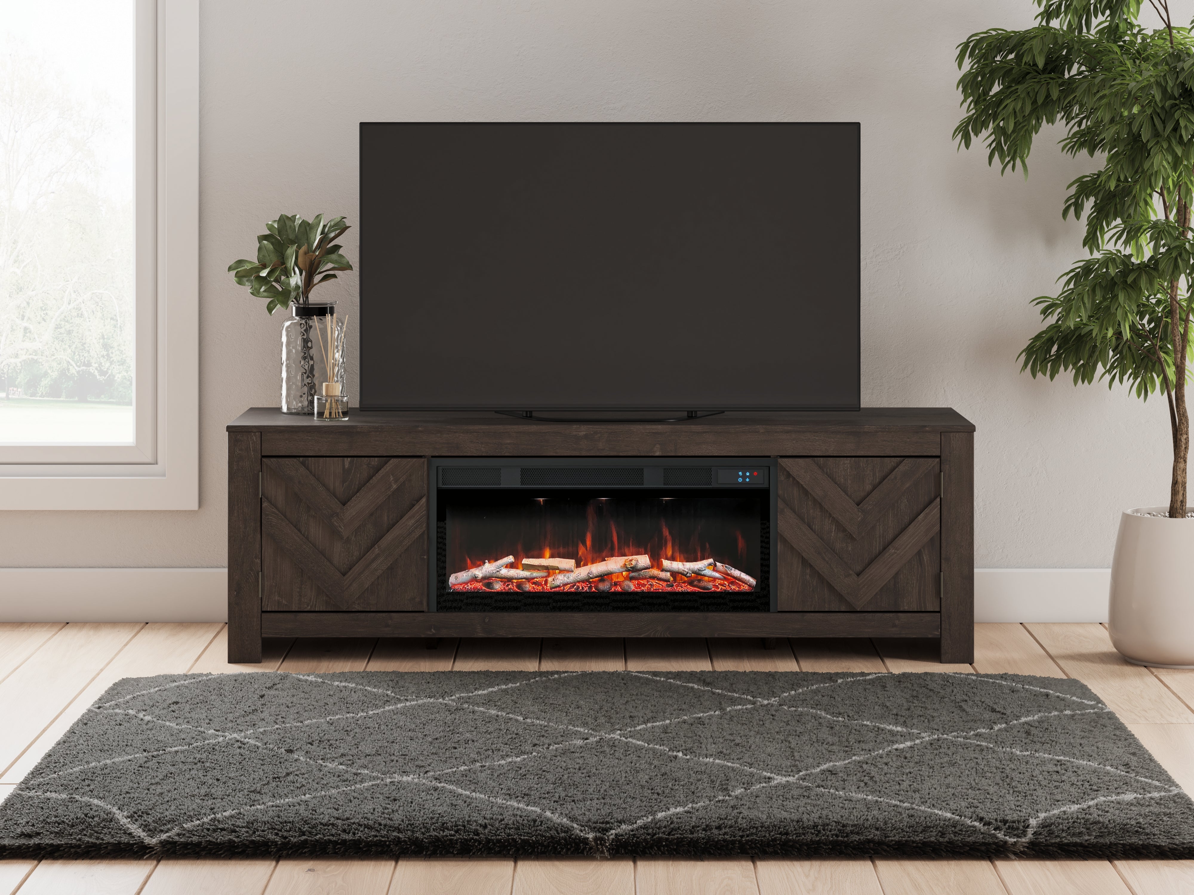 Floridian Furniture - Ashley Furniture - Cayboni 71" TV Stand with Electric Fireplace - 71" TV Stand with Electric Fireplace / Black - W3789W1
