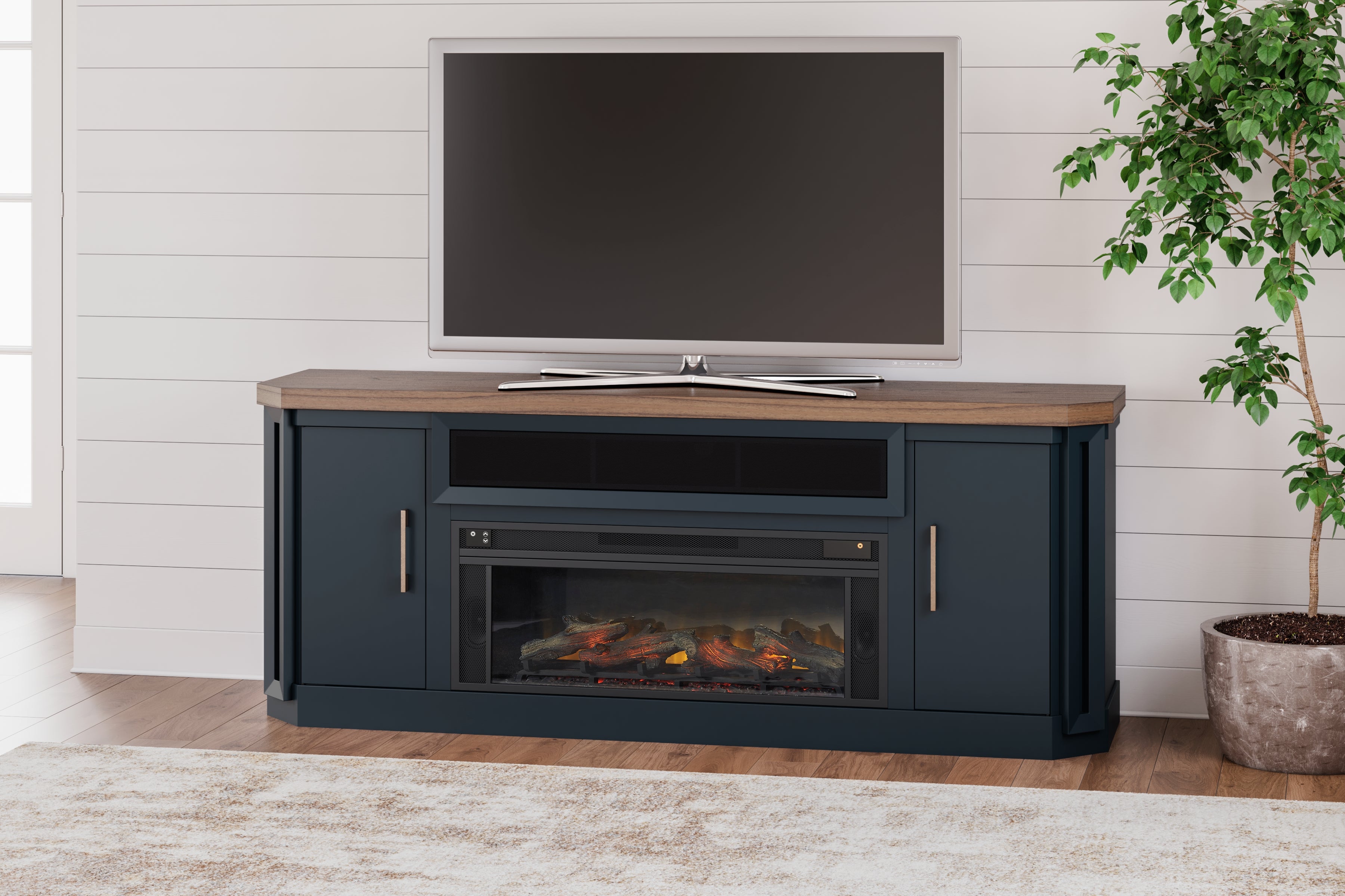 Floridian Furniture - Ashley Furniture - Landocken 83" TV Stand - 83" / Brown/Blue - W402-68