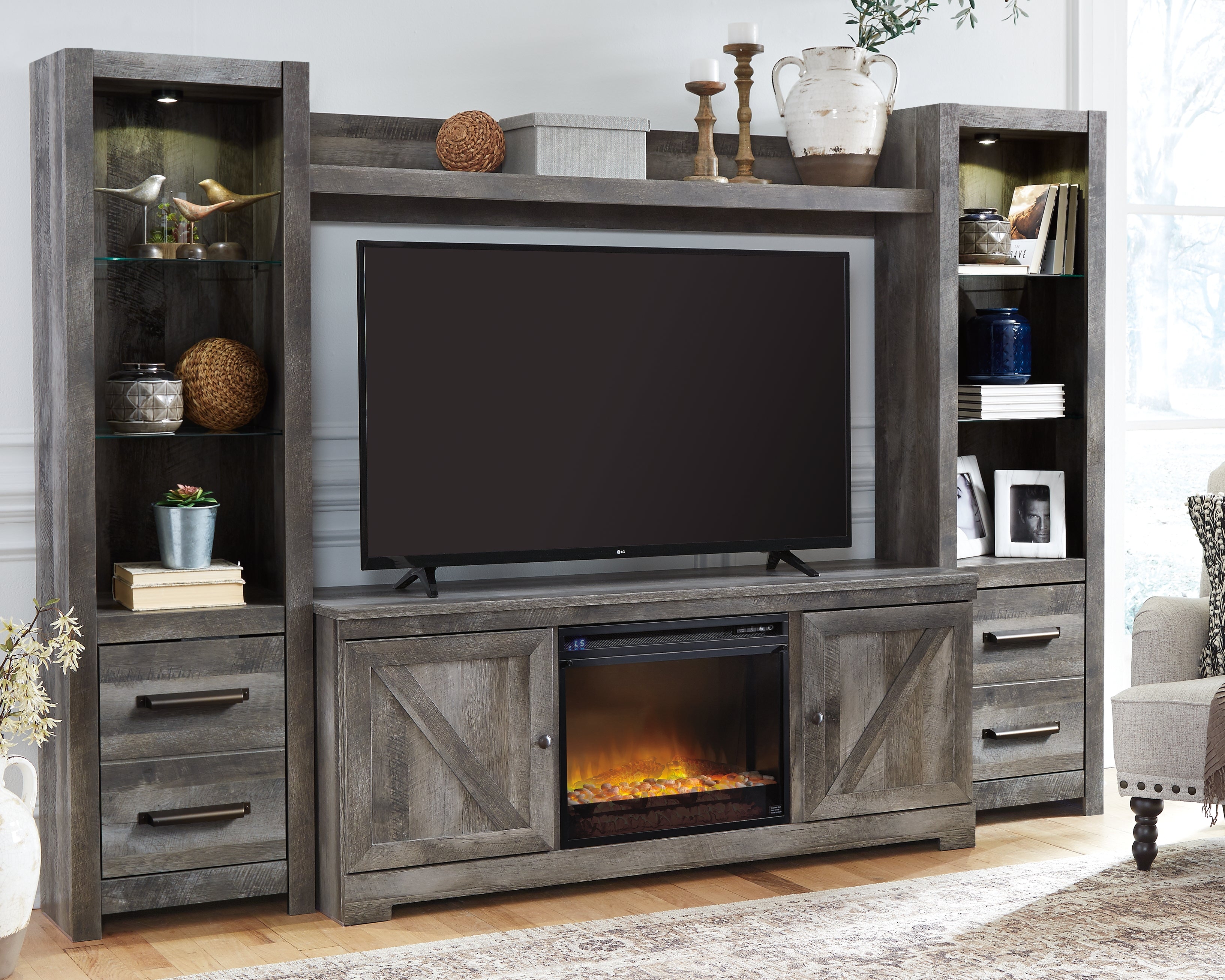 Floridian Furniture - Ashley Furniture - Wynnlow 4-Piece Entertainment Center with Electric Fireplace - 4-Piece Entertainment Center with Electric Fireplace / Gray - W440W5