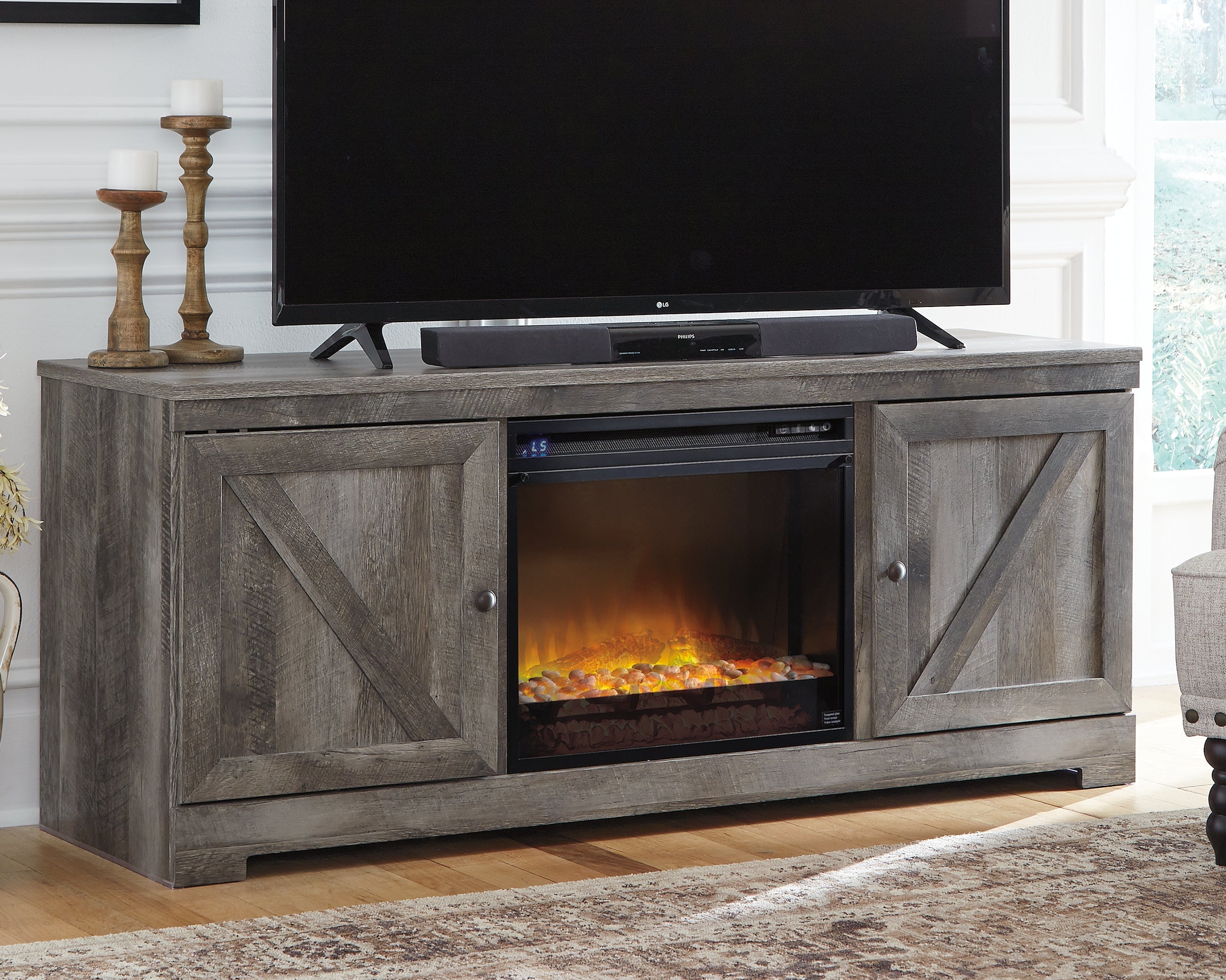 Floridian Furniture - Ashley Furniture - Wynnlow 63" TV Stand with Electric Fireplace - 63" TV Stand with Electric Fireplace / Gray - W440W4