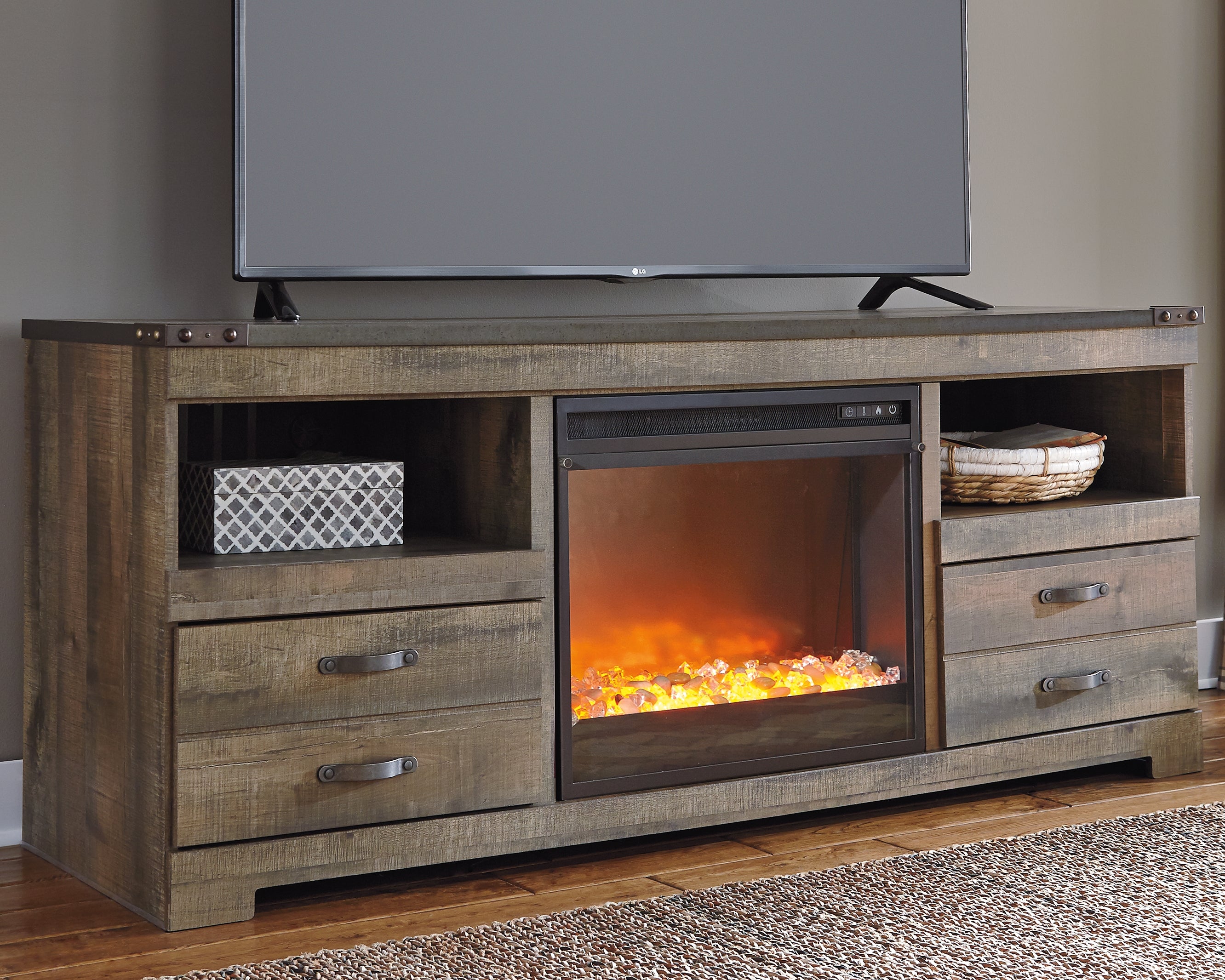 Floridian Furniture - Ashley Furniture - Trinell 63" TV Stand with Electric Fireplace - 63" TV Stand with Electric Fireplace / Brown - W446W5