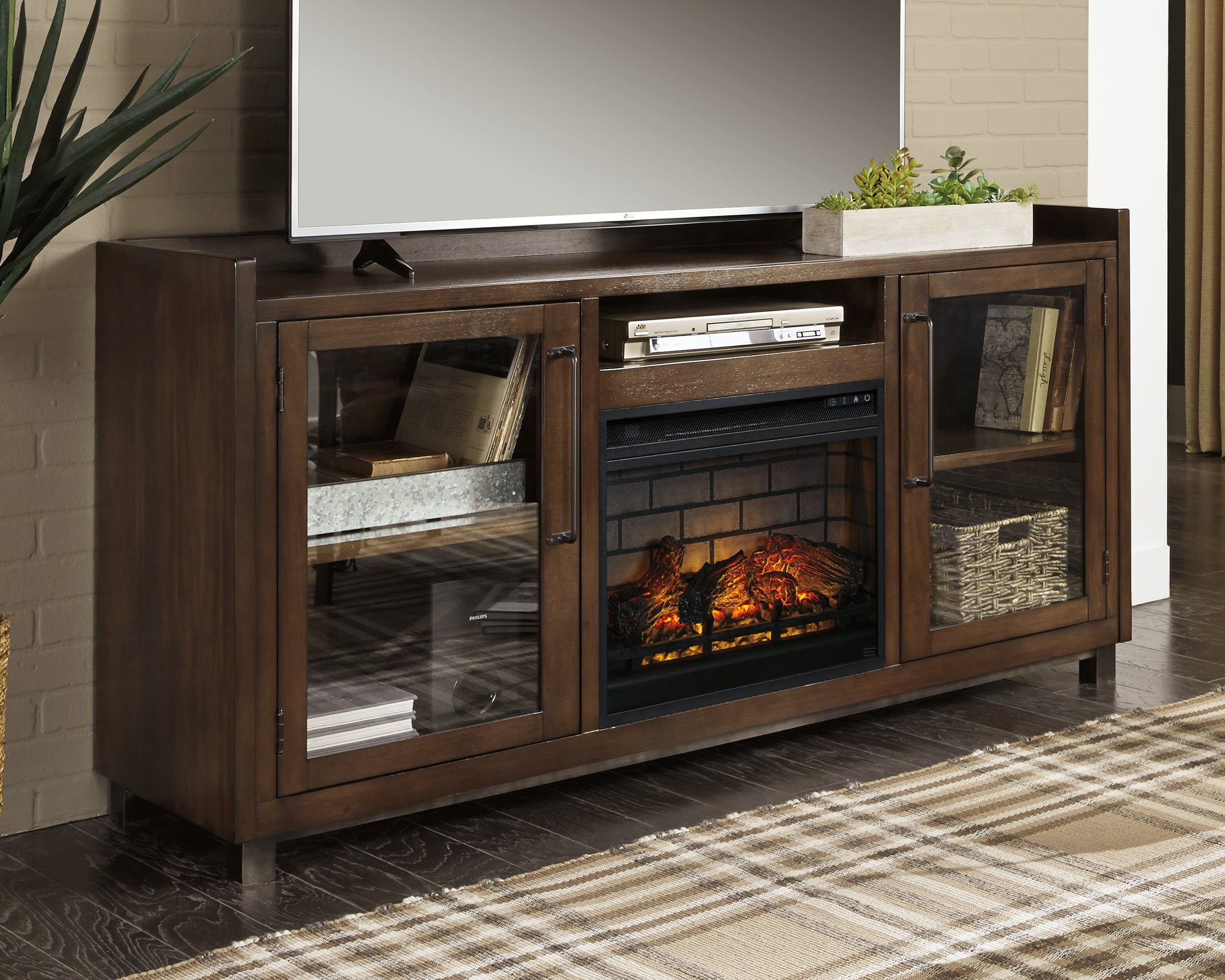 Floridian Furniture - Ashley Furniture - Starmore 70" TV Stand with Electric Fireplace - 70" TV Stand with Electric Fireplace / Brown - W633W5
