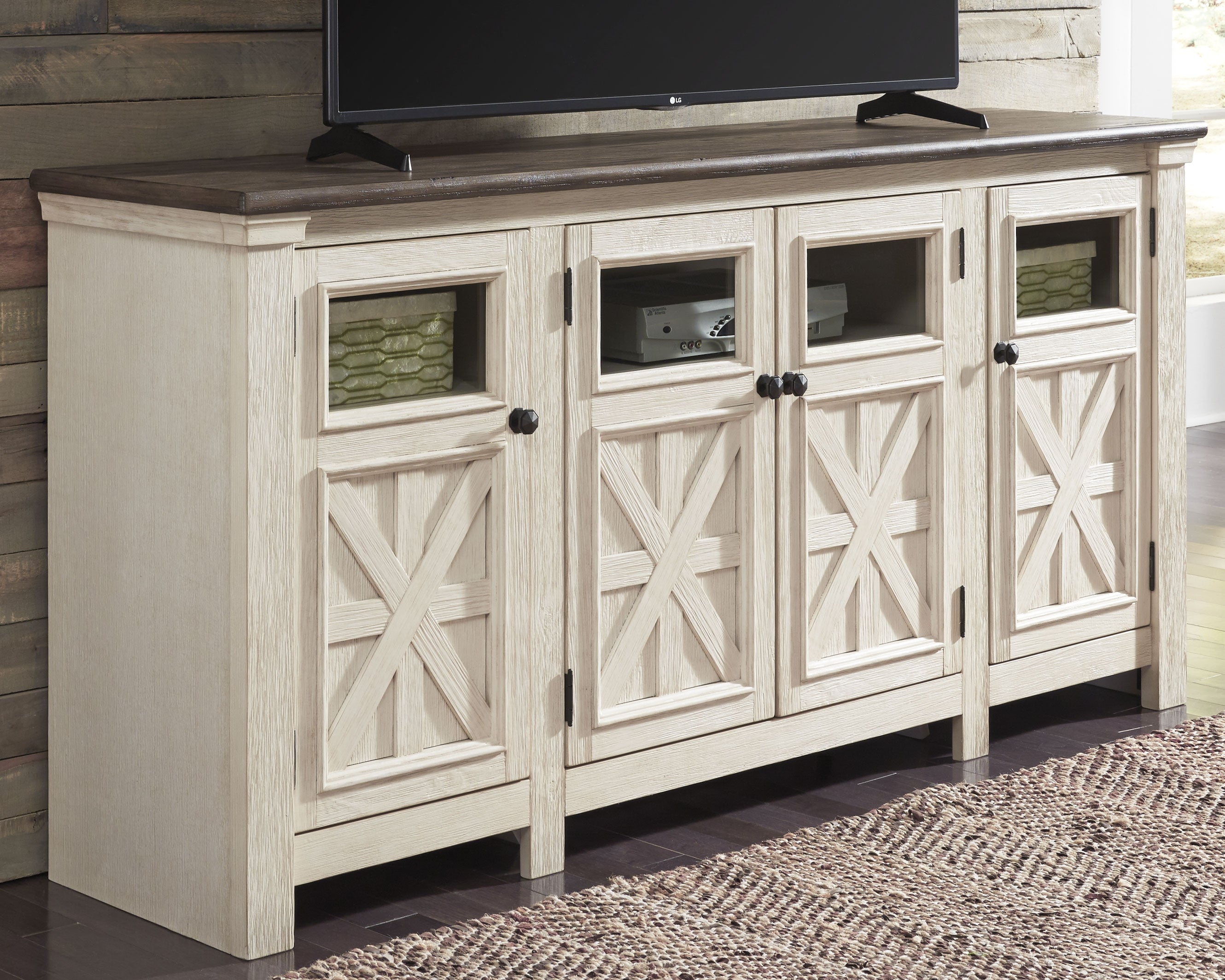 Floridian Furniture - Ashley Furniture - Bolanburg 74" TV Stand - 74" / White/Weathered Gray - W647-60