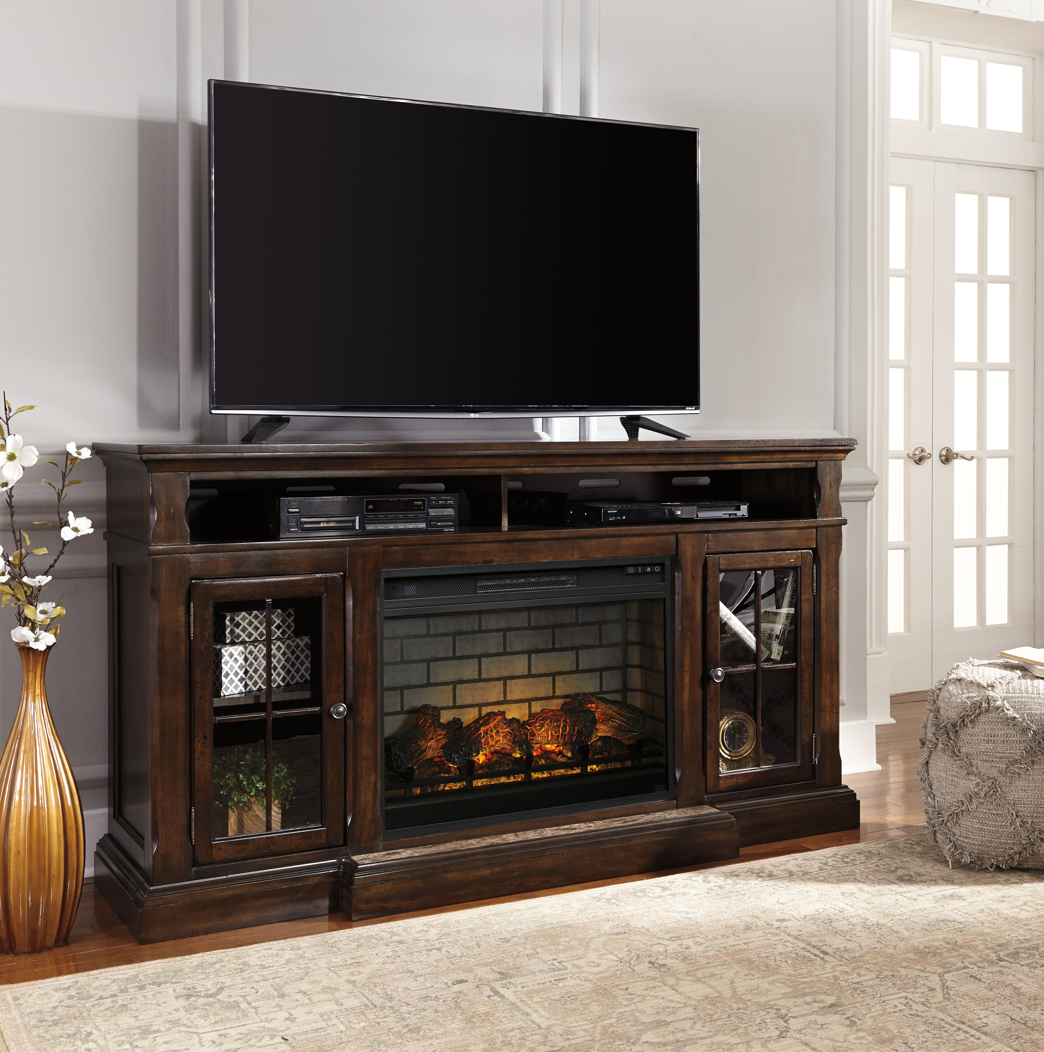 Floridian Furniture - Ashley Furniture - Roddinton 72" TV Stand with Electric Fireplace - 72" TV Stand with Electric Fireplace / Dark Brown - W701W8