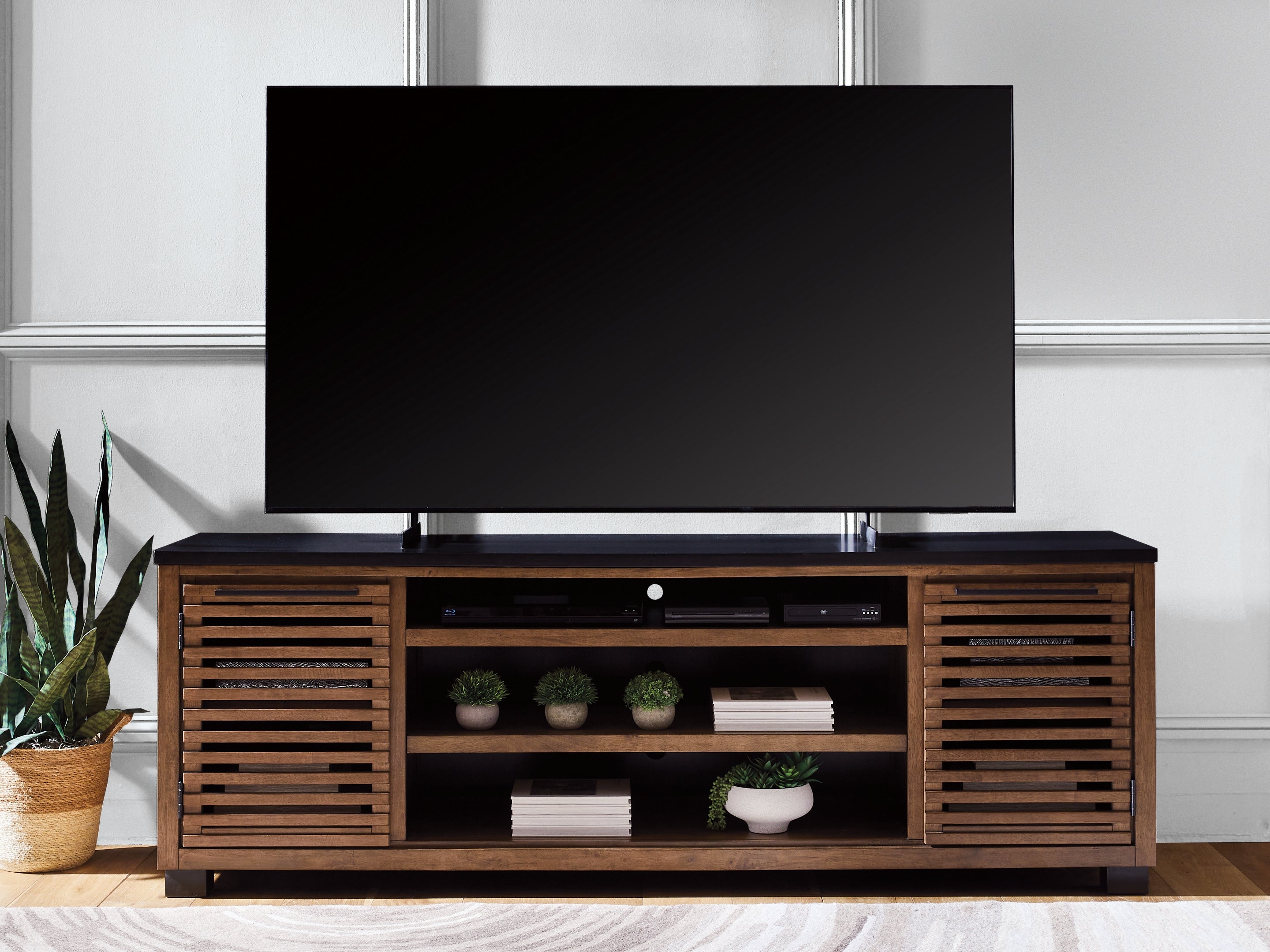 Floridian Furniture - Ashley Furniture - Kallari 84" TV Stand - 84" / Warm Brown/Black - W737-78