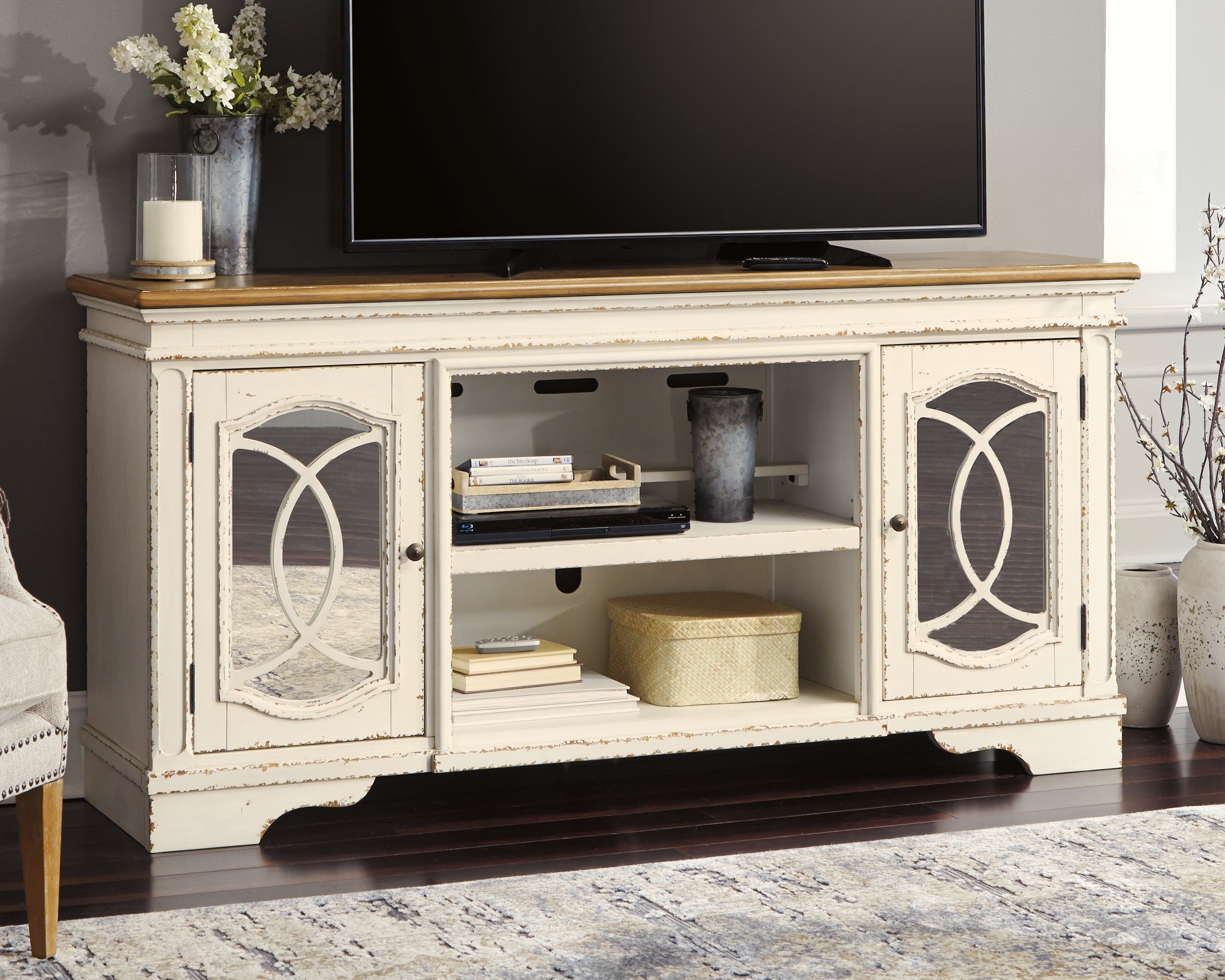 Floridian Furniture - Ashley Furniture - Realyn 74" TV Stand - 74" / Chipped White - W743-68