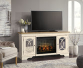 Floridian Furniture - Ashley Furniture - Realyn 74" TV Stand with Electric Fireplace - 74" TV Stand with Electric Fireplace / Chipped White - W743W2