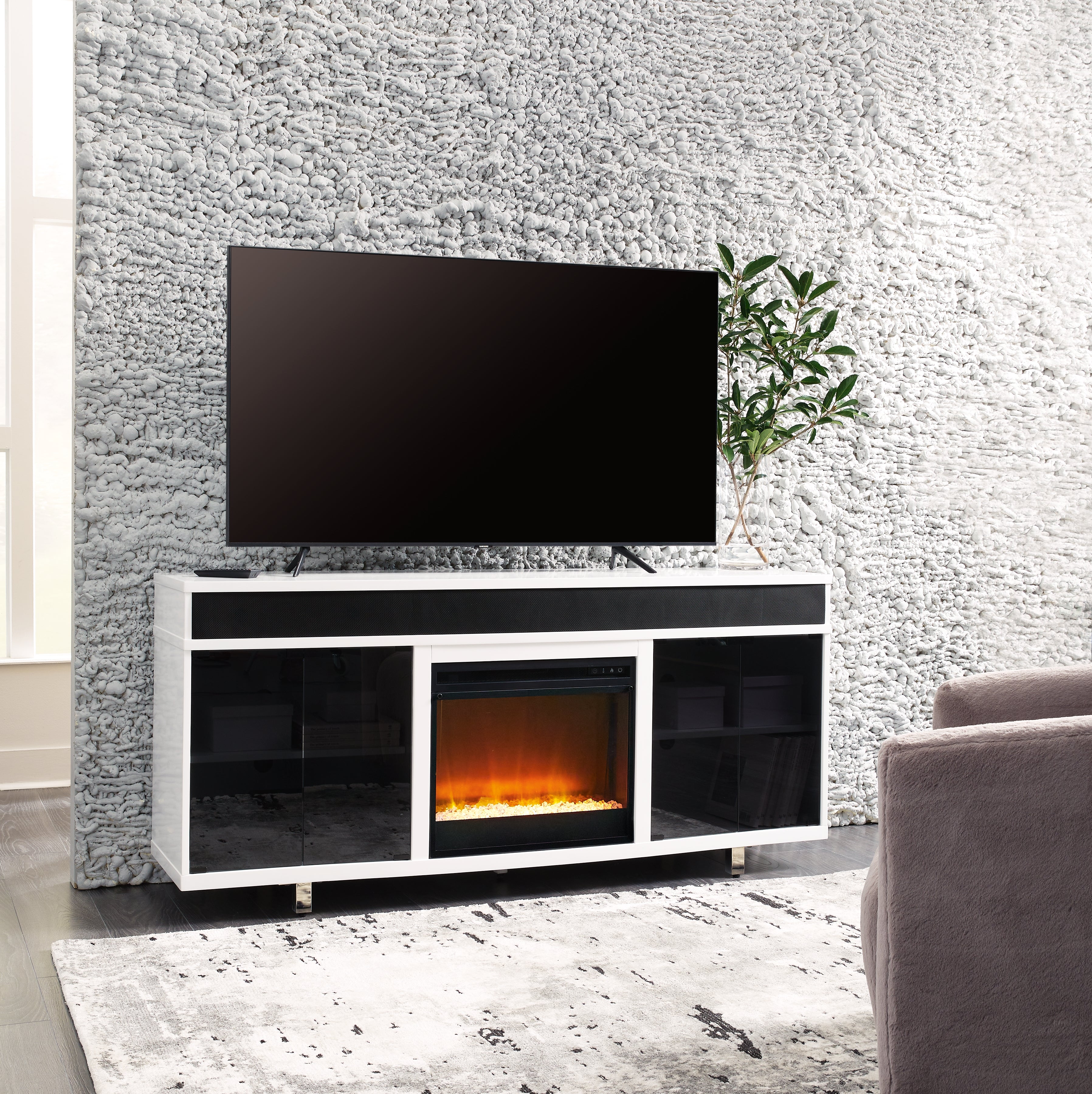 Floridian Furniture - Ashley Furniture - Gardoni 72" TV Stand with Electric Fireplace - 72" TV Stand with Electric Fireplace / White/Black - W756W1
