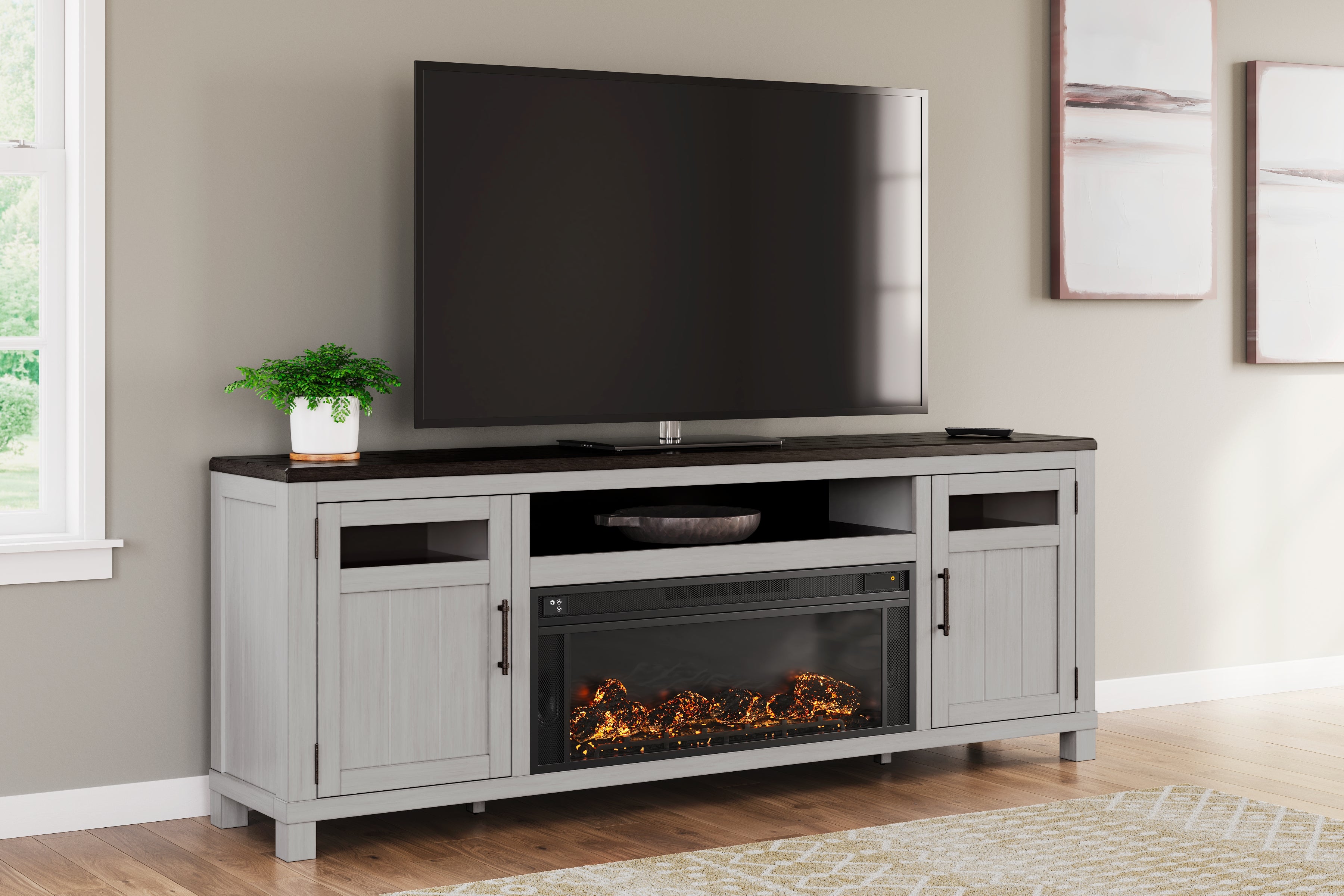 Floridian Furniture - Ashley Furniture - Darborn 88" TV Stand with Electric Fireplace - 88" TV Stand with Electric Fireplace / Gray/Brown - W796W1