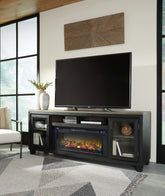 Floridian Furniture - Ashley Furniture - Foyland 83" TV Stand with Electric Fireplace - 83" TV Stand with Electric Fireplace / Black/Brown - W989W1