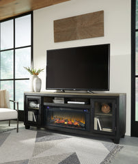 Floridian Furniture - Ashley Furniture - Foyland 83" TV Stand with Electric Fireplace - 83" TV Stand with Electric Fireplace / Black/Brown - W989W1