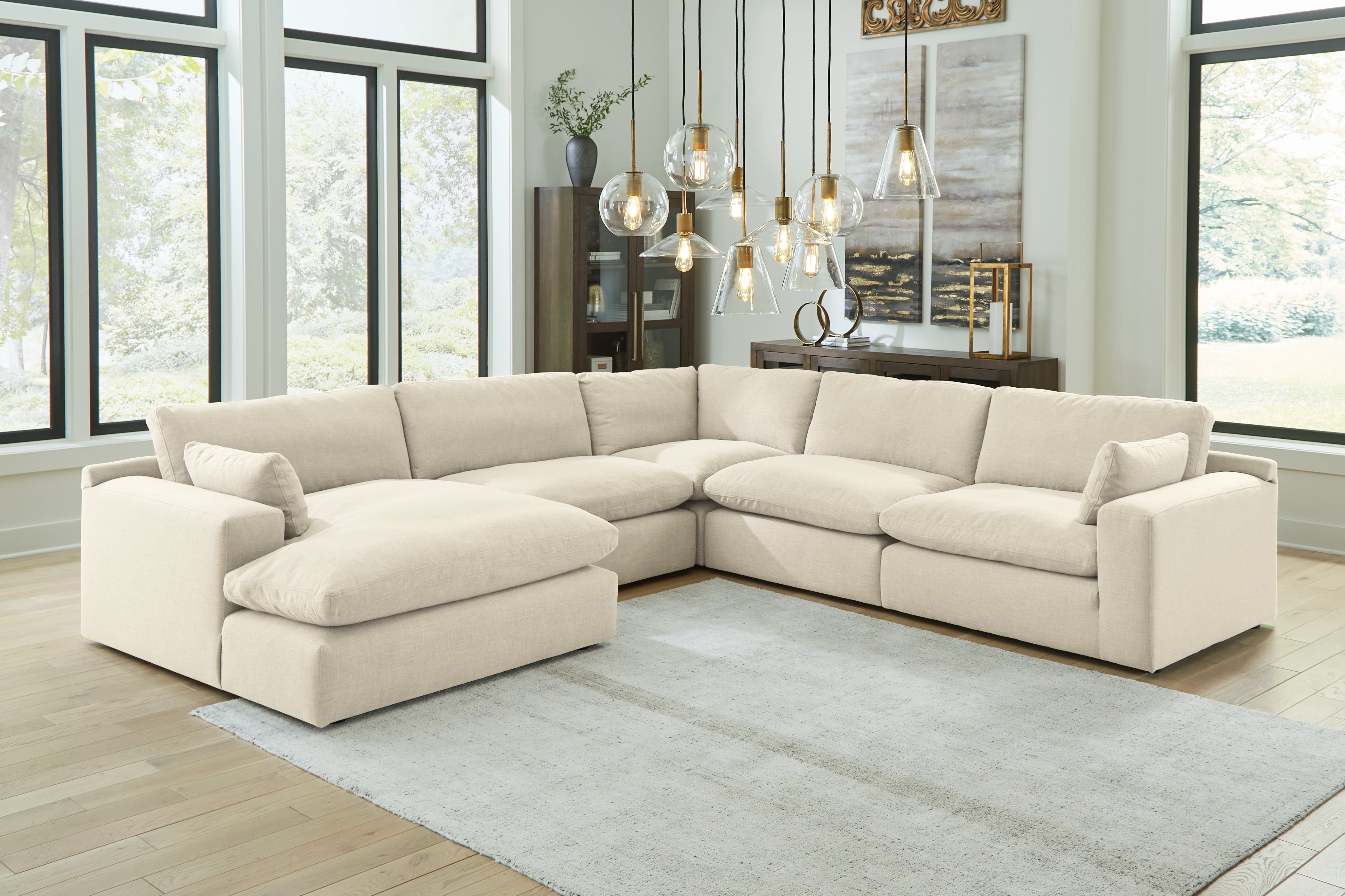 Floridian Furniture - Ashley Furniture - Elyza Sectional - RAF 5-Piece Sectional with Chaise / Linen - 10006S6