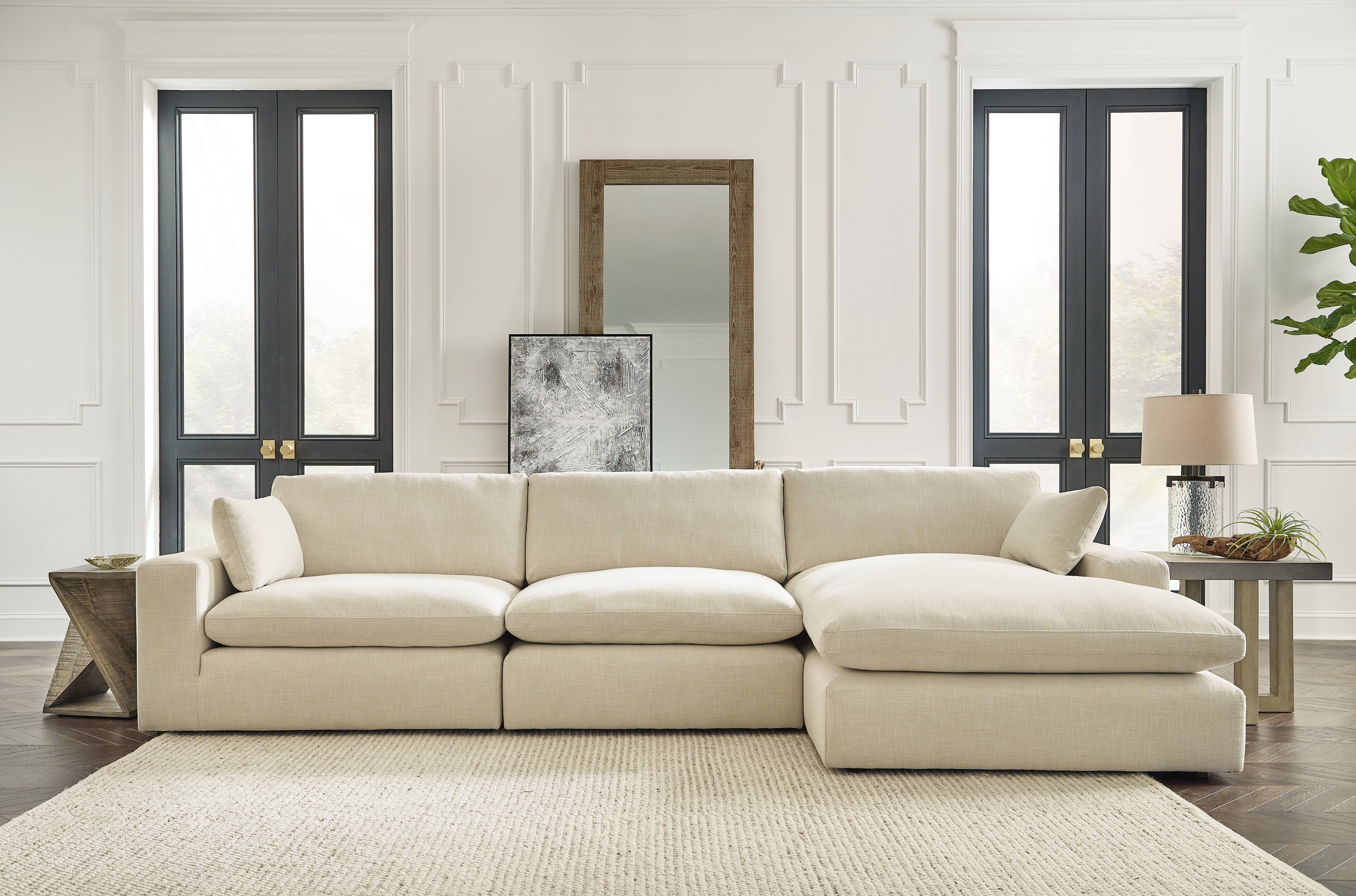 Floridian Furniture - Ashley Furniture - Elyza Sectional - RAF 3-Piece Sectional with Chaise / Linen - 10006S4
