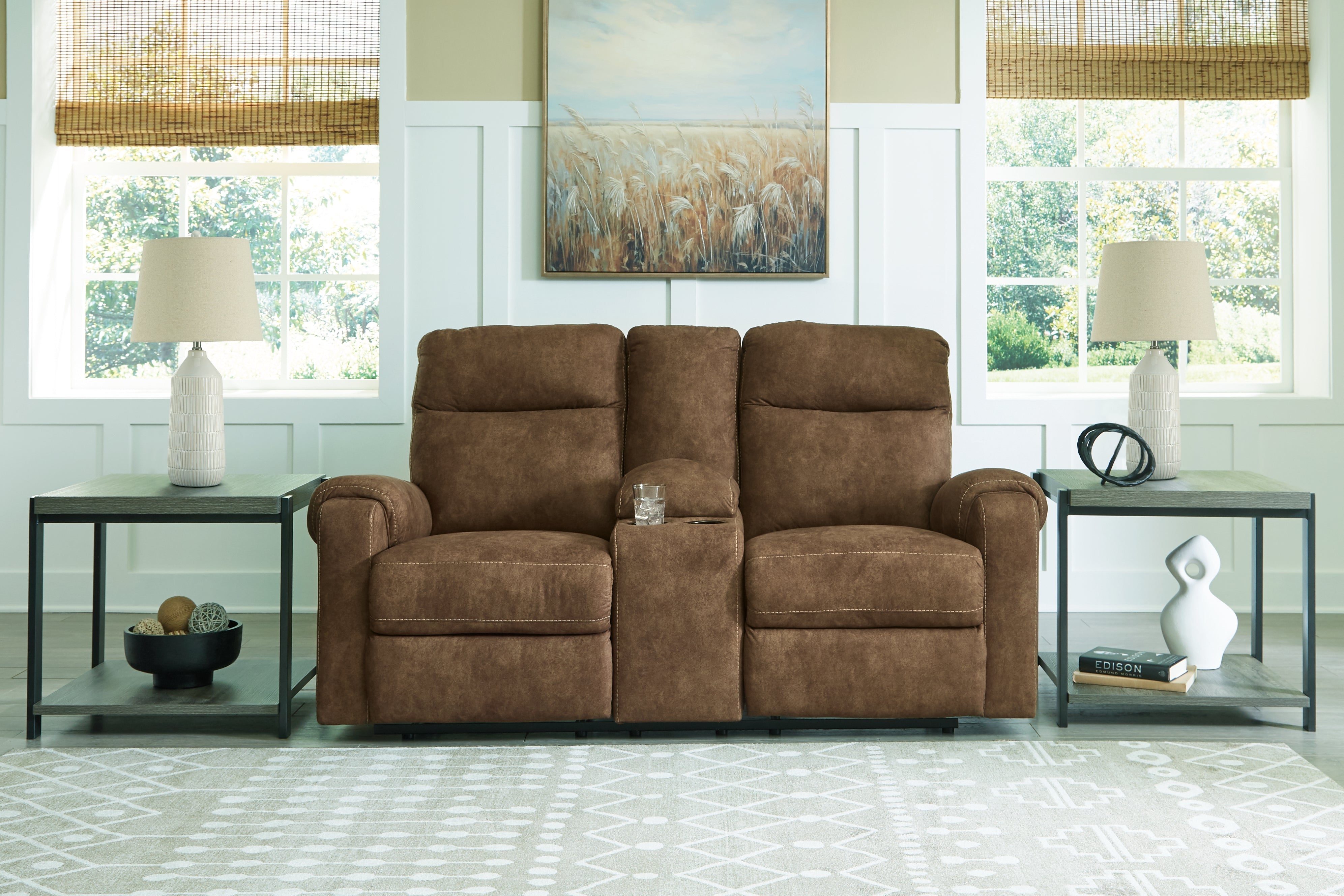 Floridian Furniture - Ashley Furniture - Edenwold Living Room - DBL Rec Loveseat w/Console / Brindle - 1380594