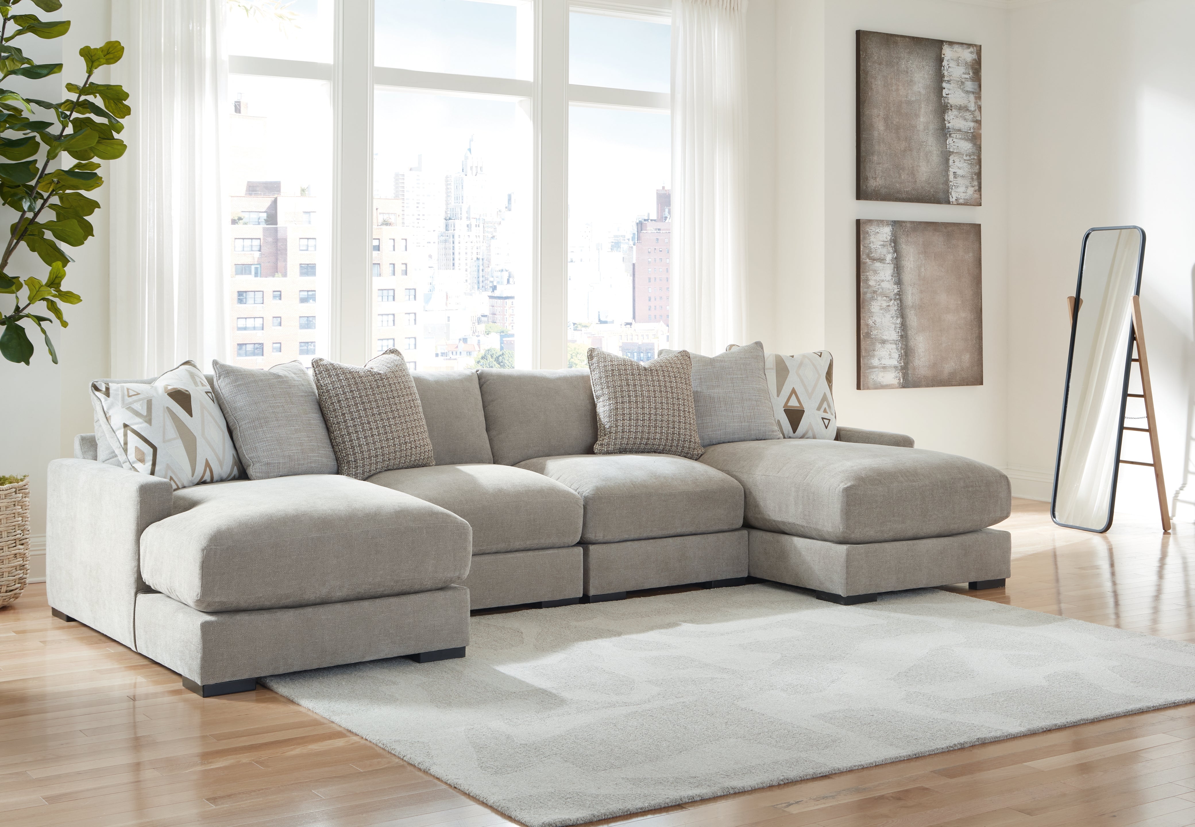 Floridian Furniture - Ashley Furniture - Aslan Court Sectional - RAF 4-Piece Sofa Pit Sectional / Pebble - 20305S5