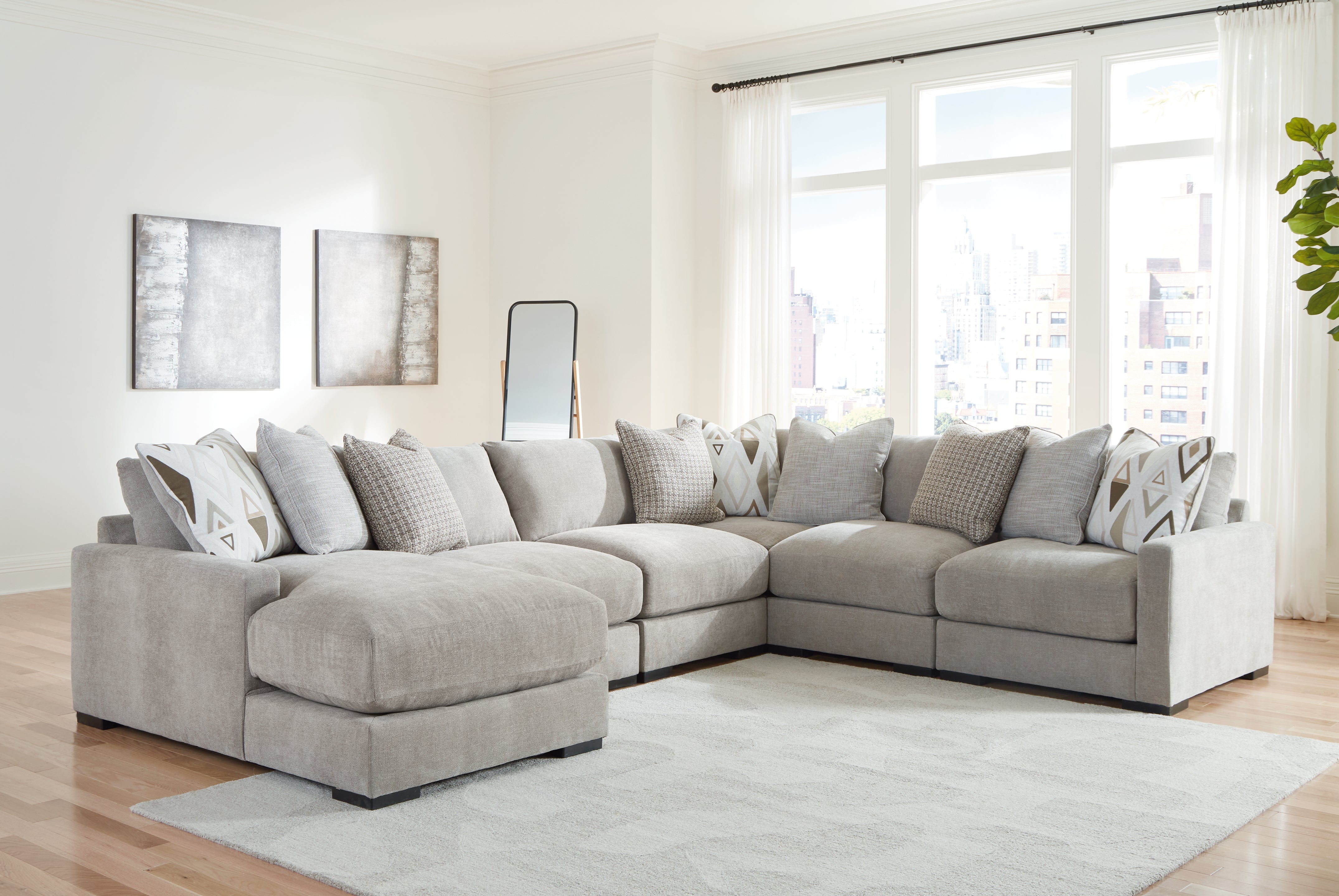 Floridian Furniture - Ashley Furniture - Aslan Court Sectional - RAF 6-Piece Sectional with Chaise / Flax - 20305S8