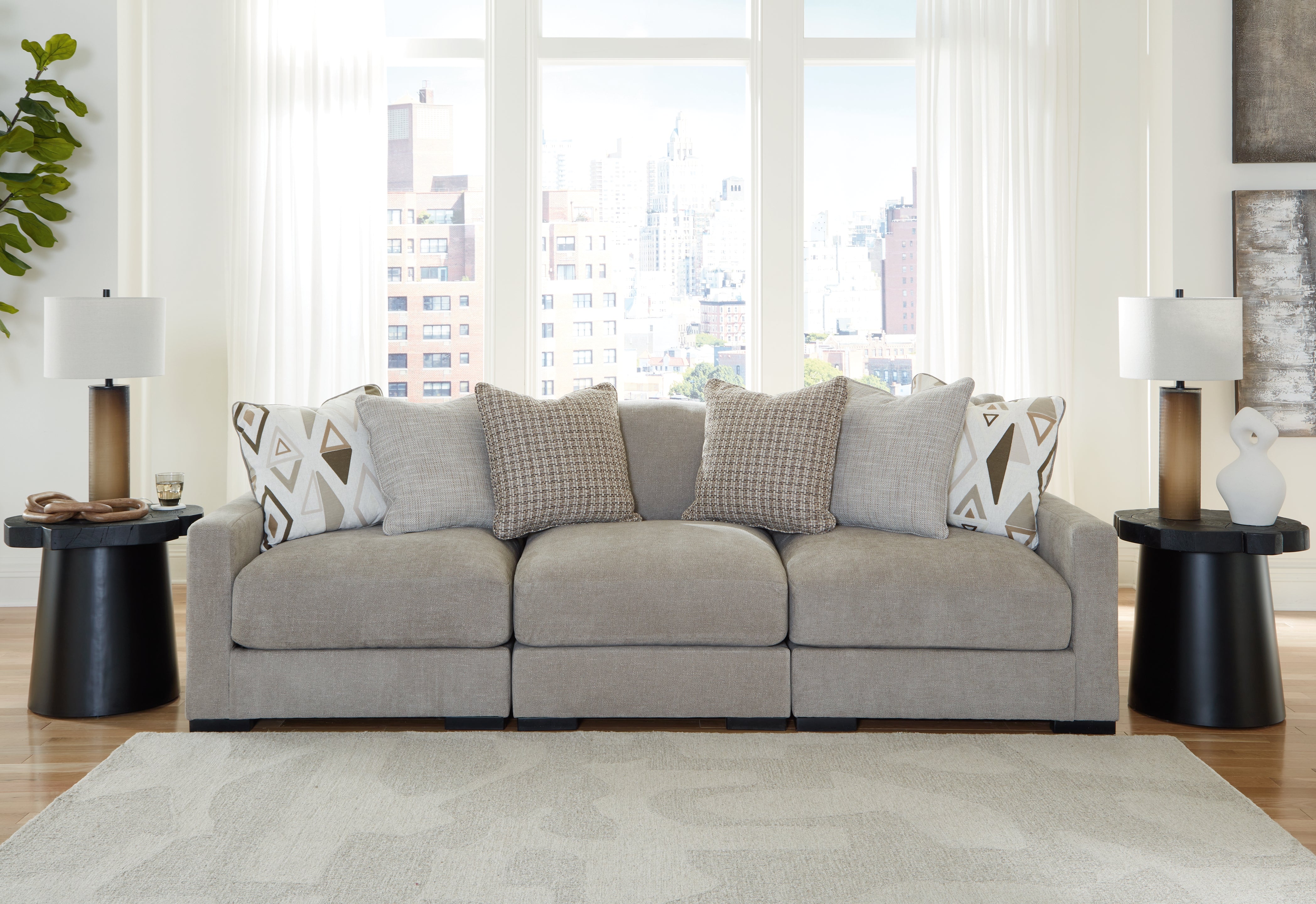 Floridian Furniture - Ashley Furniture - Aslan Court Sectional - RAF 3-Piece Sofa Sectional / Pebble - 20305S2