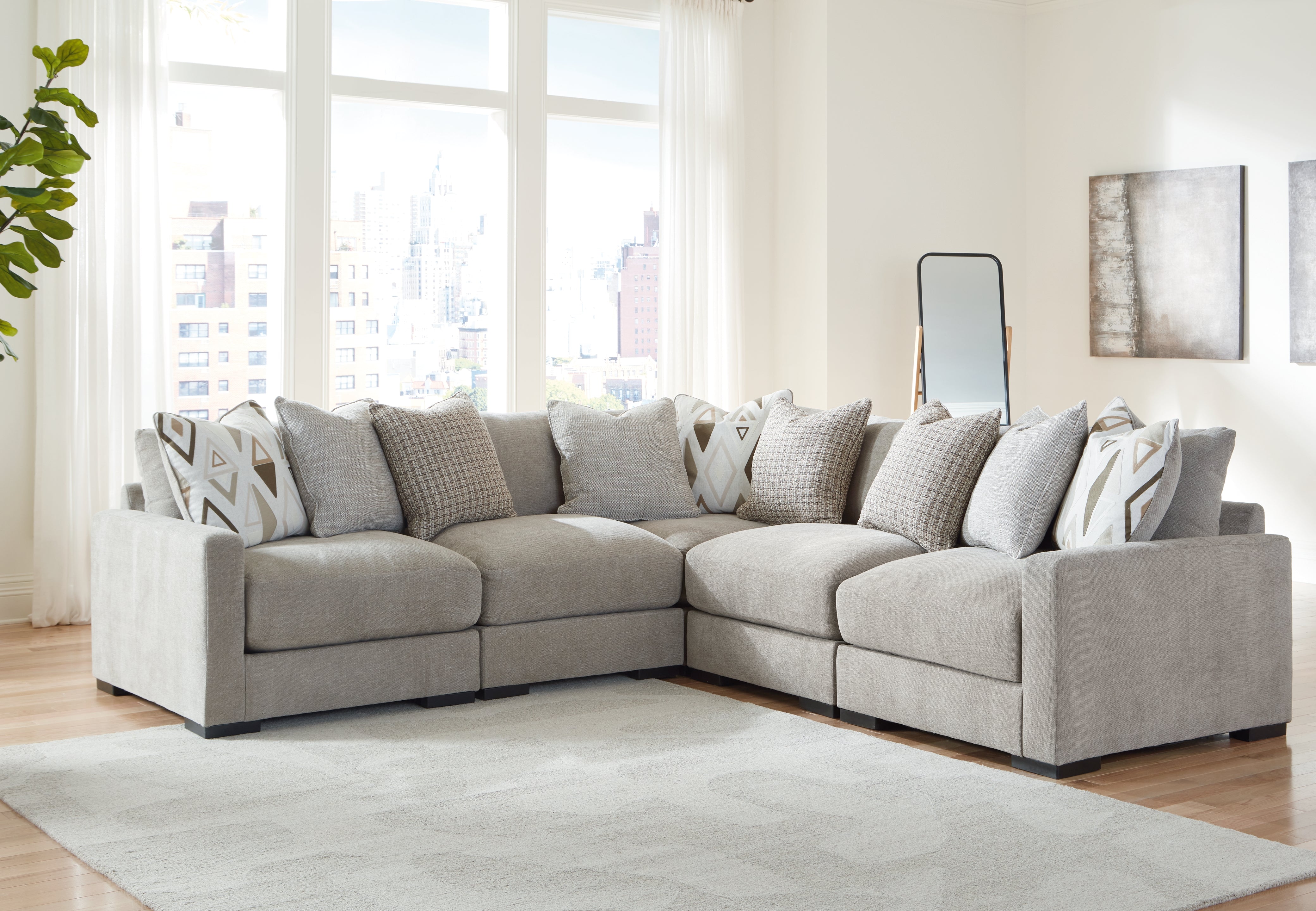Floridian Furniture - Ashley Furniture - Aslan Court Sectional - RAF 5-Piece Sectional / Pebble - 20305S6