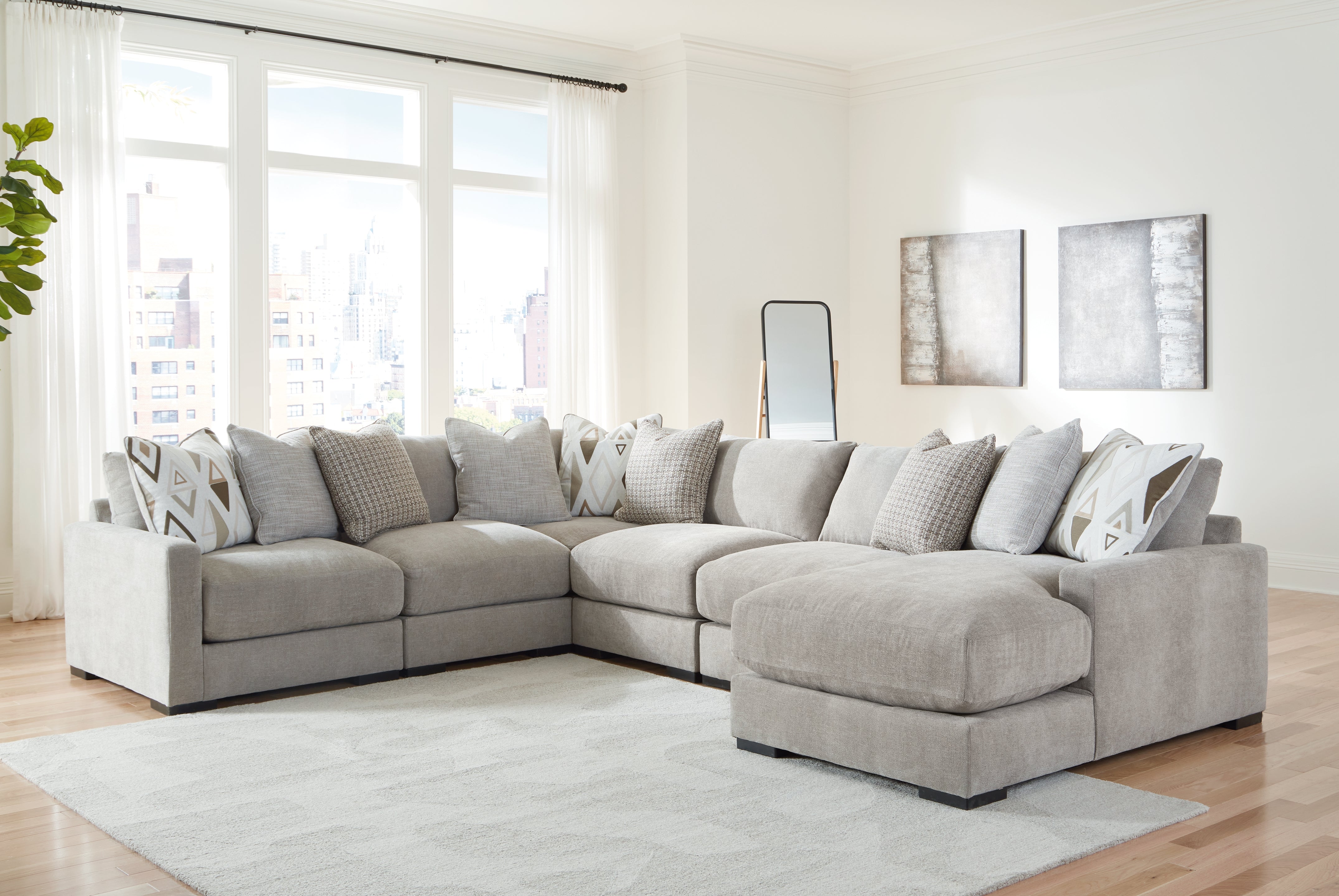 Floridian Furniture - Ashley Furniture - Aslan Court Sectional - RAF 6-Piece Sectional with Chaise / Pebble - 20305S7