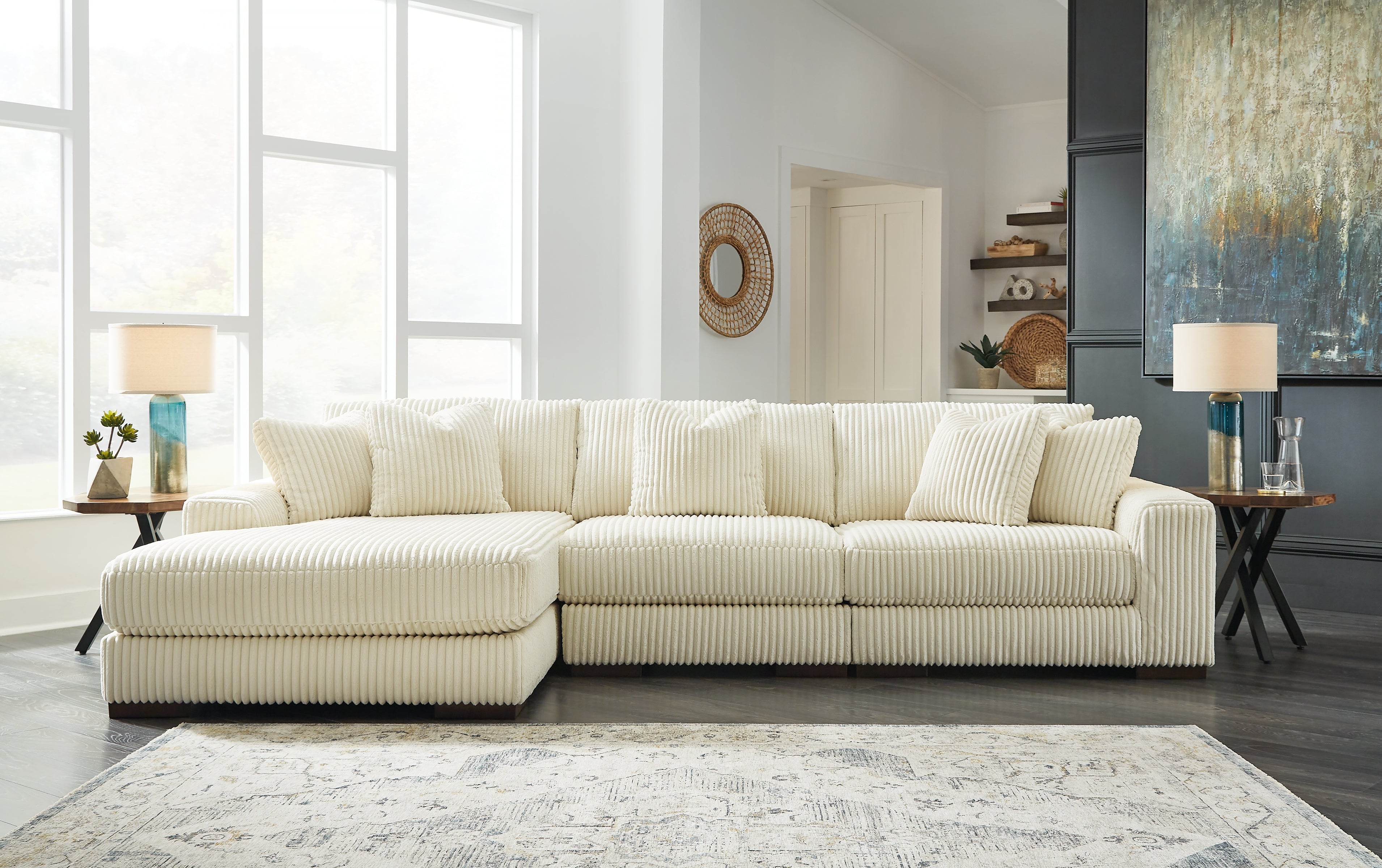 Floridian Furniture - Ashley Furniture - Lindyn Sectional - RAF 3-Piece Sectional with Chaise / Ivory - 21104S13
