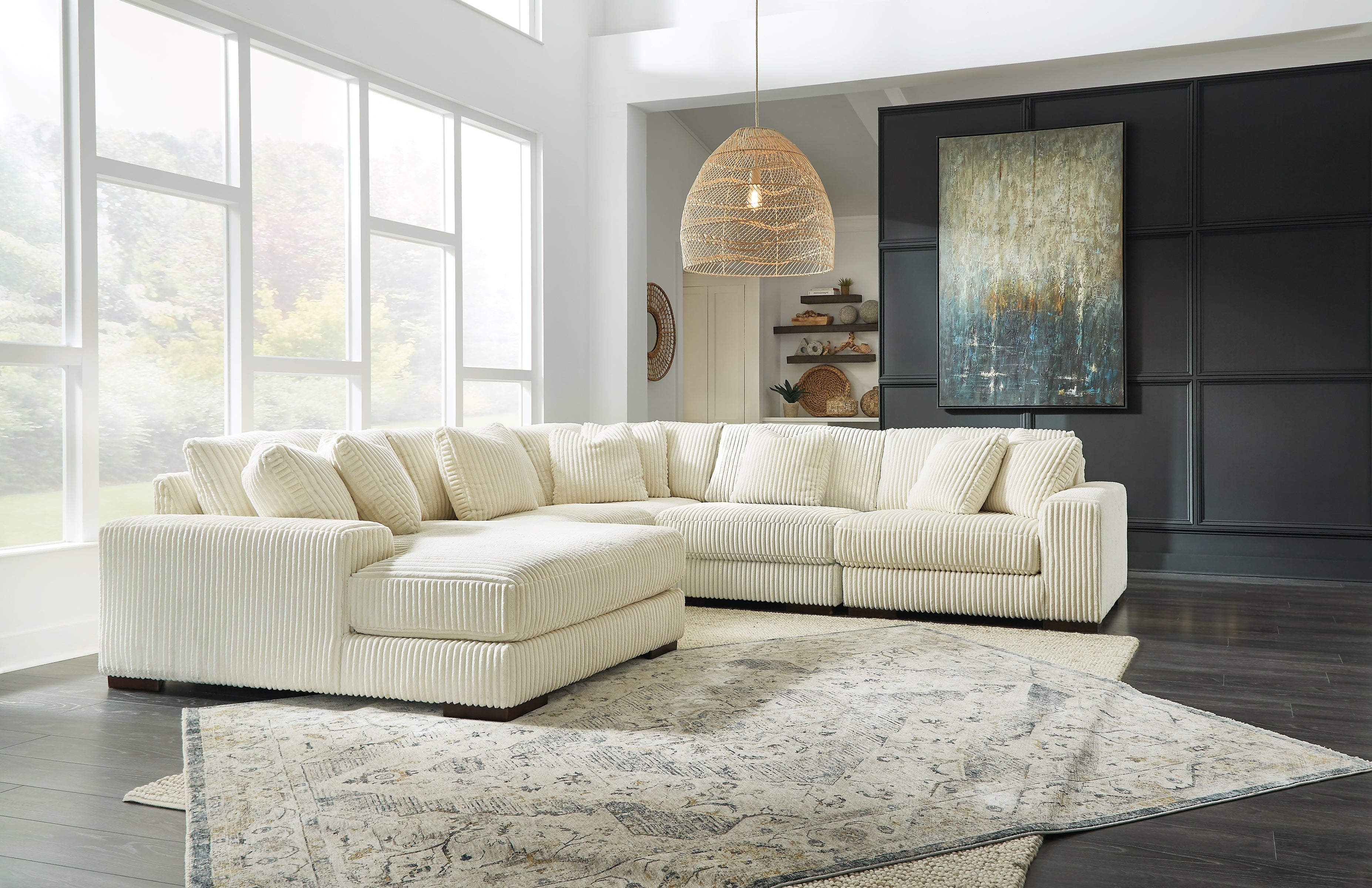Floridian Furniture - Ashley Furniture - Lindyn Sectional - RAF 5-Piece Sectional with Chaise / Ivory - 21104S6
