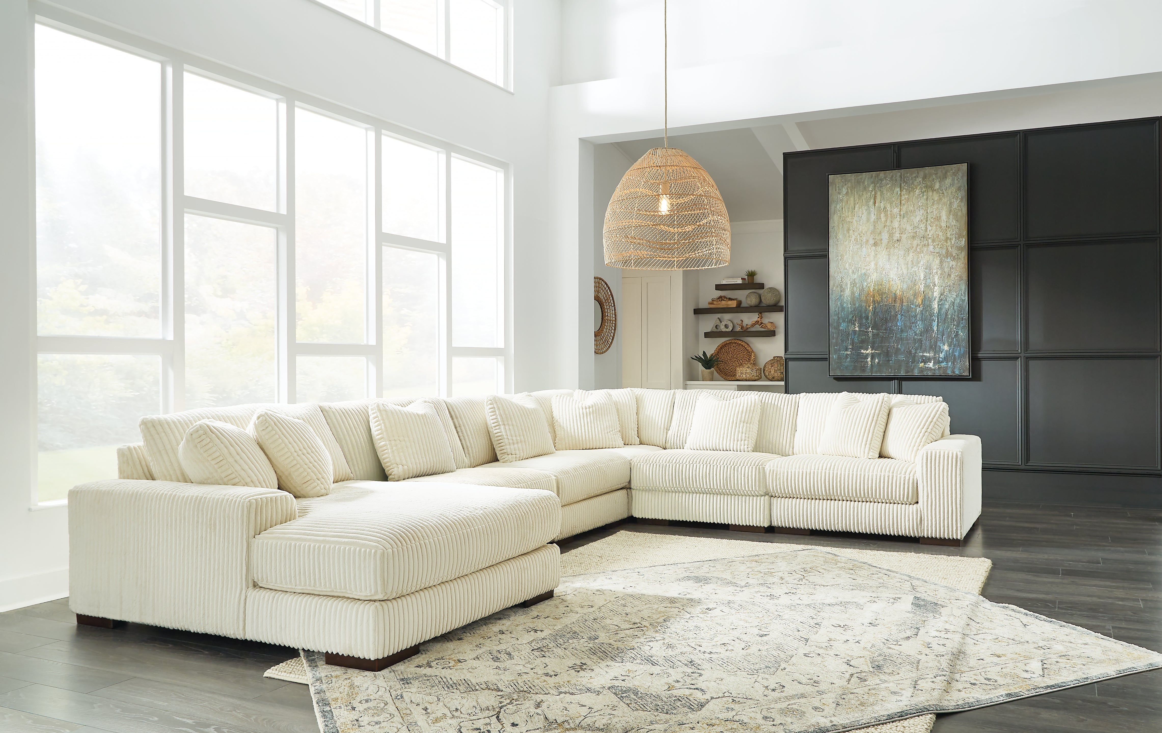 Floridian Furniture - Ashley Furniture - Lindyn Sectional - RAF 6-Piece Sectional with Chaise / Ivory - 21104S11