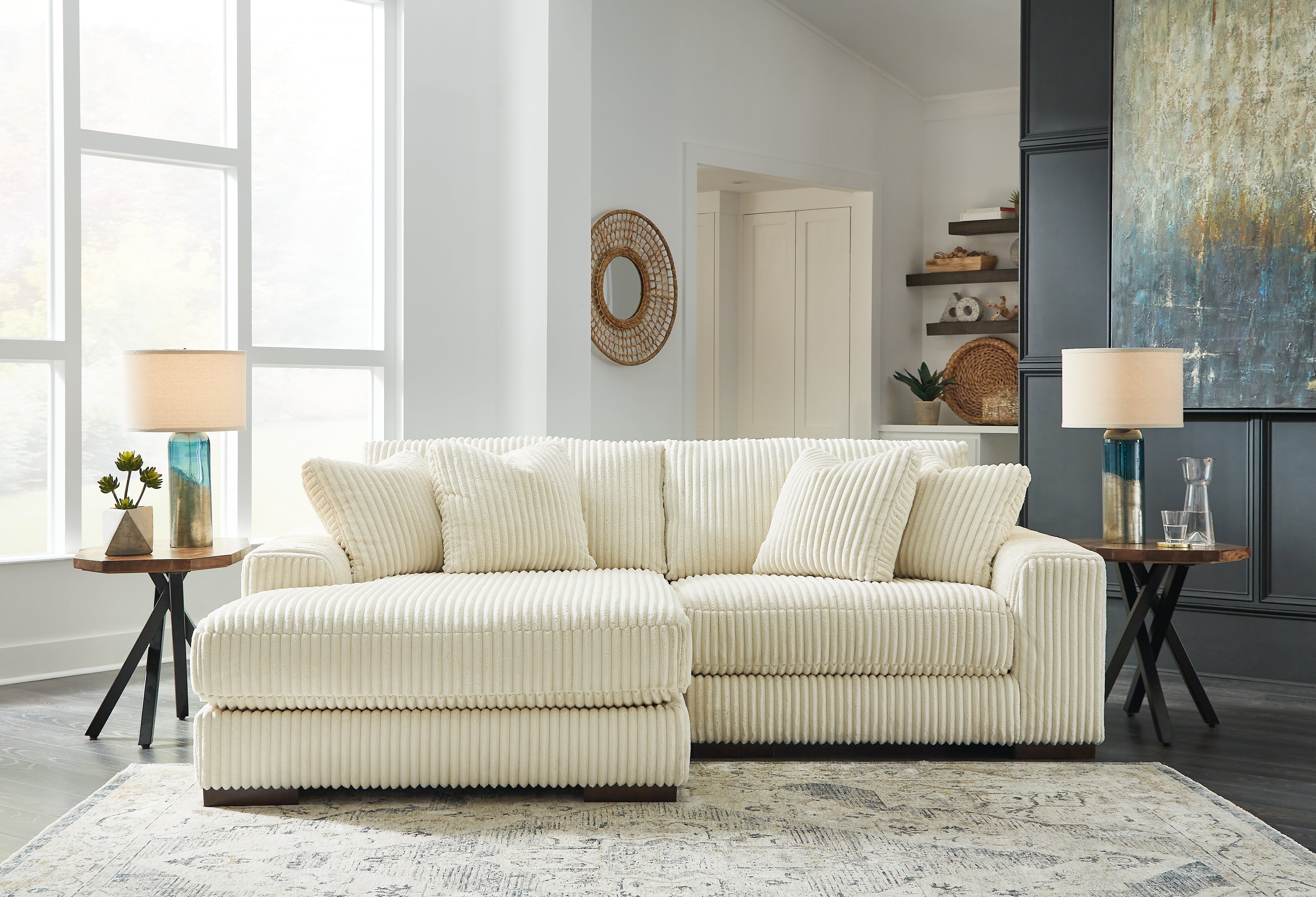 Floridian Furniture - Ashley Furniture - Lindyn Sectional - RAF 2-Piece Sectional with Chaise / Ivory - 21104S3