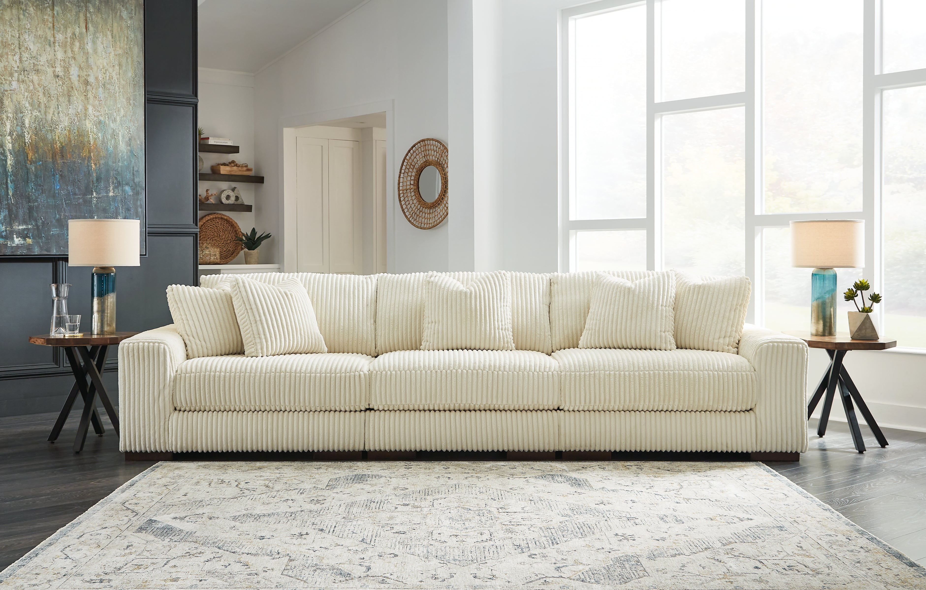 Floridian Furniture - Ashley Furniture - Lindyn Sectional - RAF 3-Piece Sectional Sofa / Ivory - 21104S14