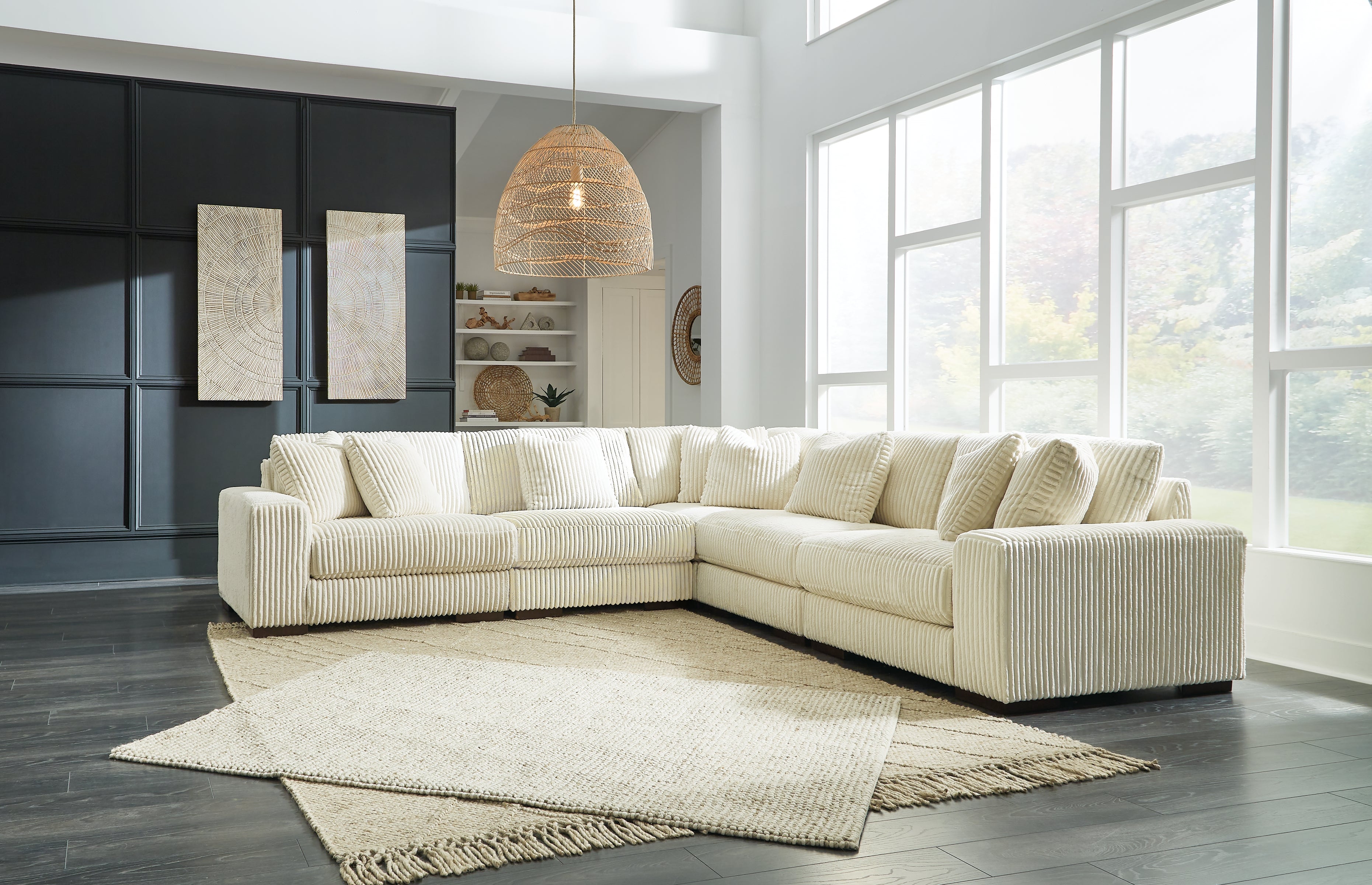 Floridian Furniture - Ashley Furniture - Lindyn Sectional - RAF 5-Piece Sectional / Ivory - 21104S5