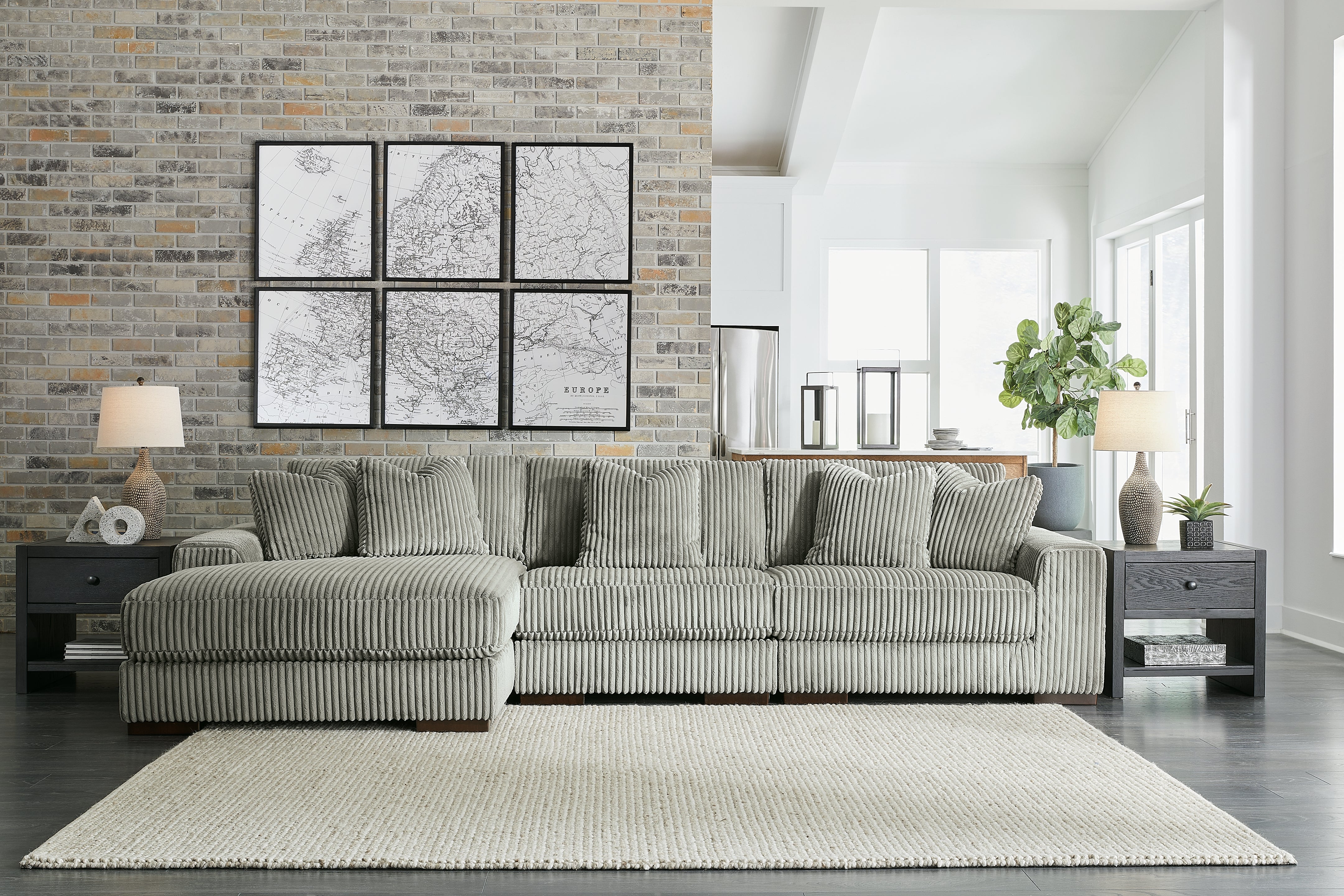 Floridian Furniture - Ashley Furniture - Lindyn Sectional - RAF 3-Piece Sectional with Chaise / Fog - 21105S10