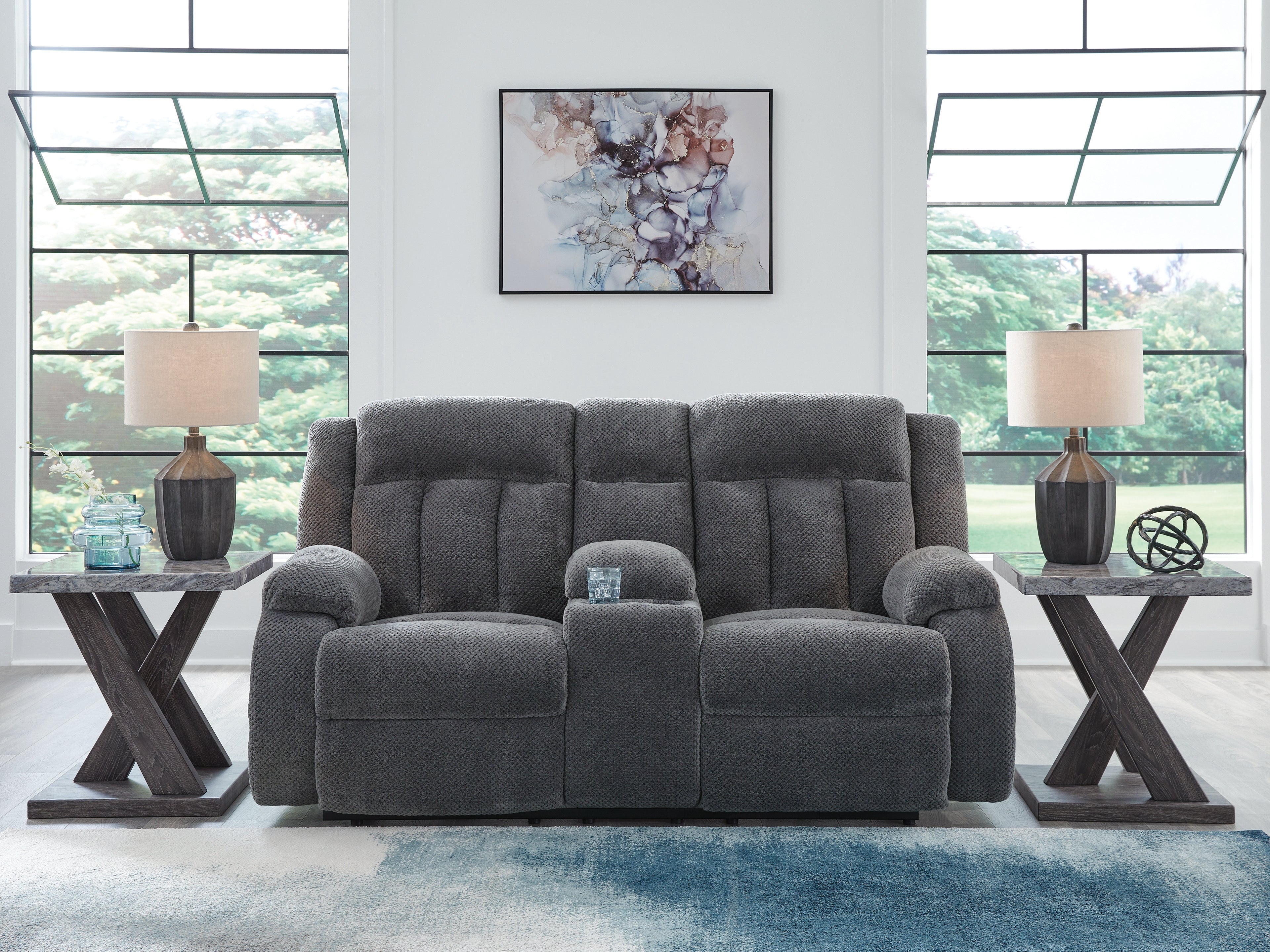 Floridian Furniture - Ashley Furniture - Observation Living Room - DBL REC PWR Loveseat w/Console / Steel - PC2140596