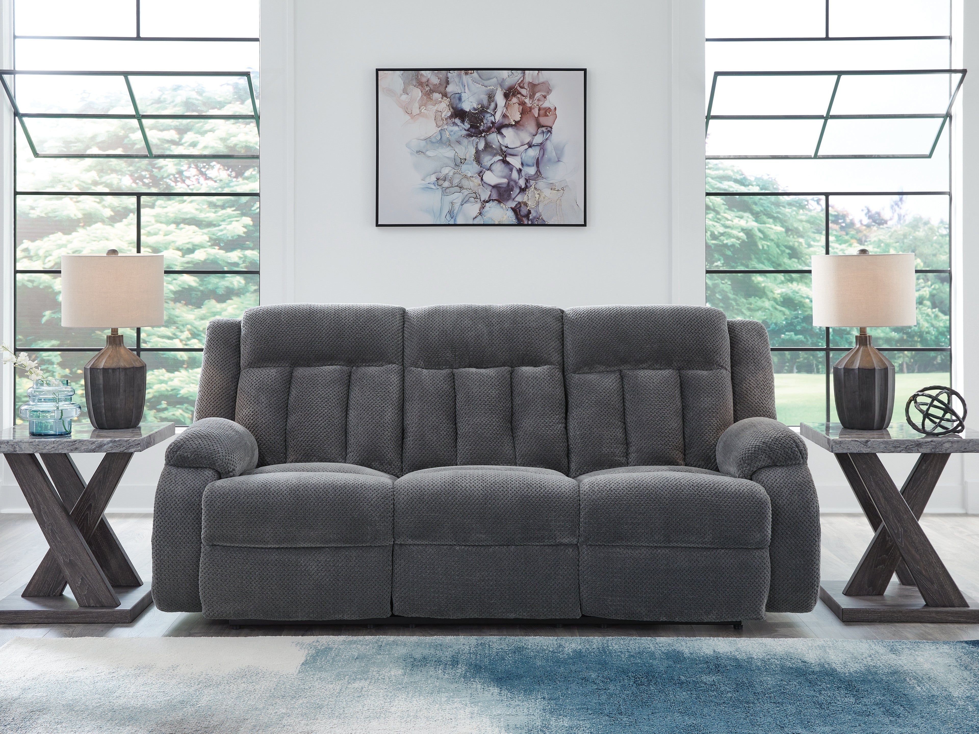 Floridian Furniture - Ashley Furniture - Observation Living Room - REC PWR Sofa w/Drop Down Table / Steel - PC2140599