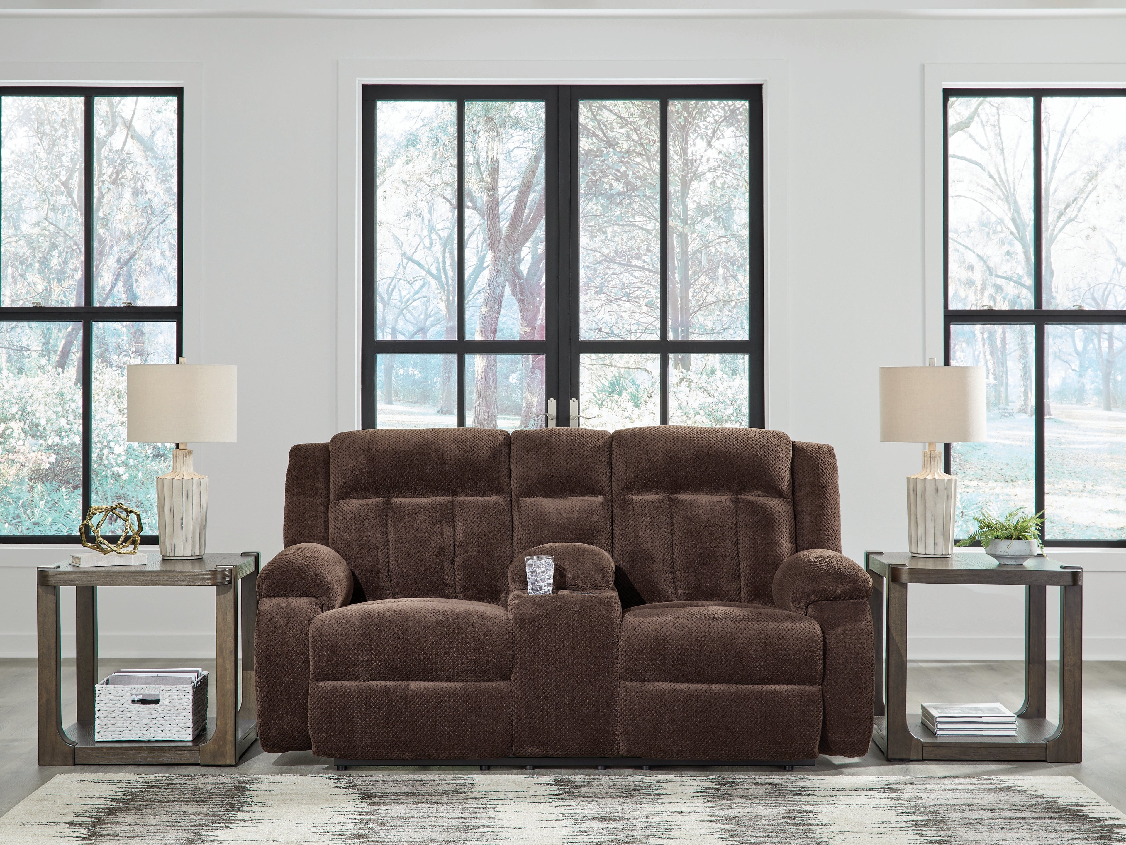 Floridian Furniture - Ashley Furniture - Observation Living Room - DBL REC PWR Loveseat w/Console / Chocolate - PC2140696