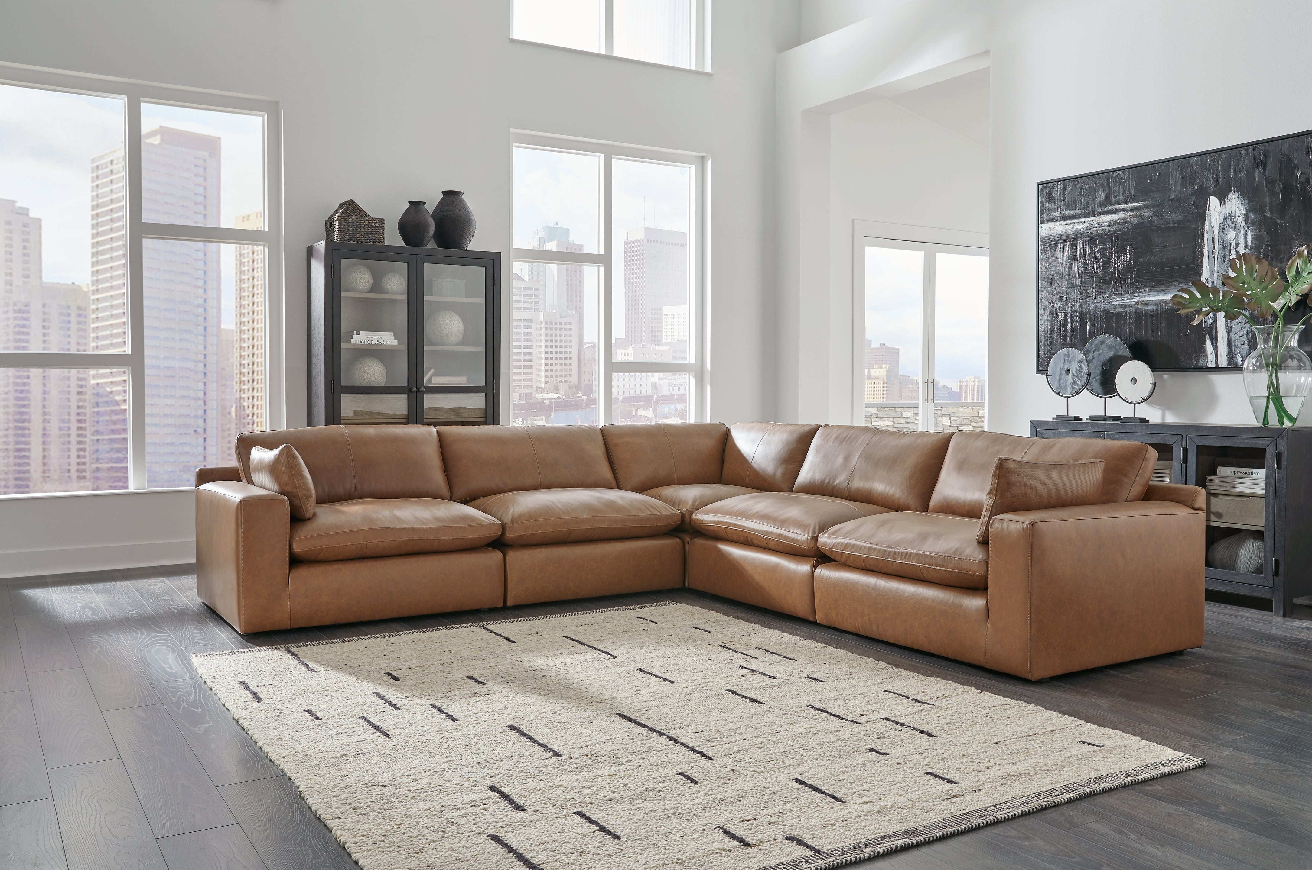 Floridian Furniture - Ashley Furniture - Emilia Sectional - RAF 5-Piece Sectional / Caramel - 30901S4
