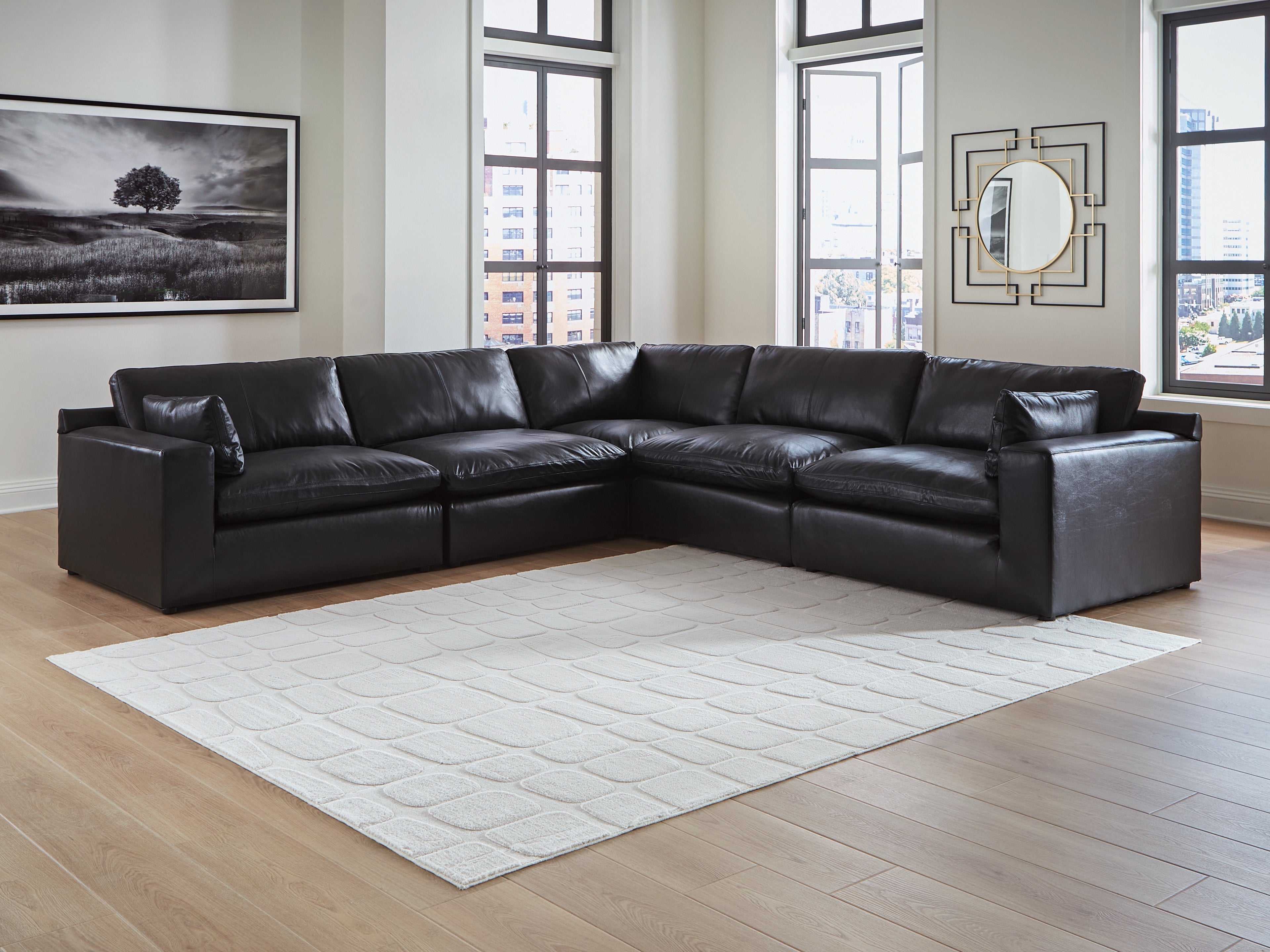 Floridian Furniture - Ashley Furniture - Emilia Sectional - RAF 5-Piece Sectional / Black - 30902S4